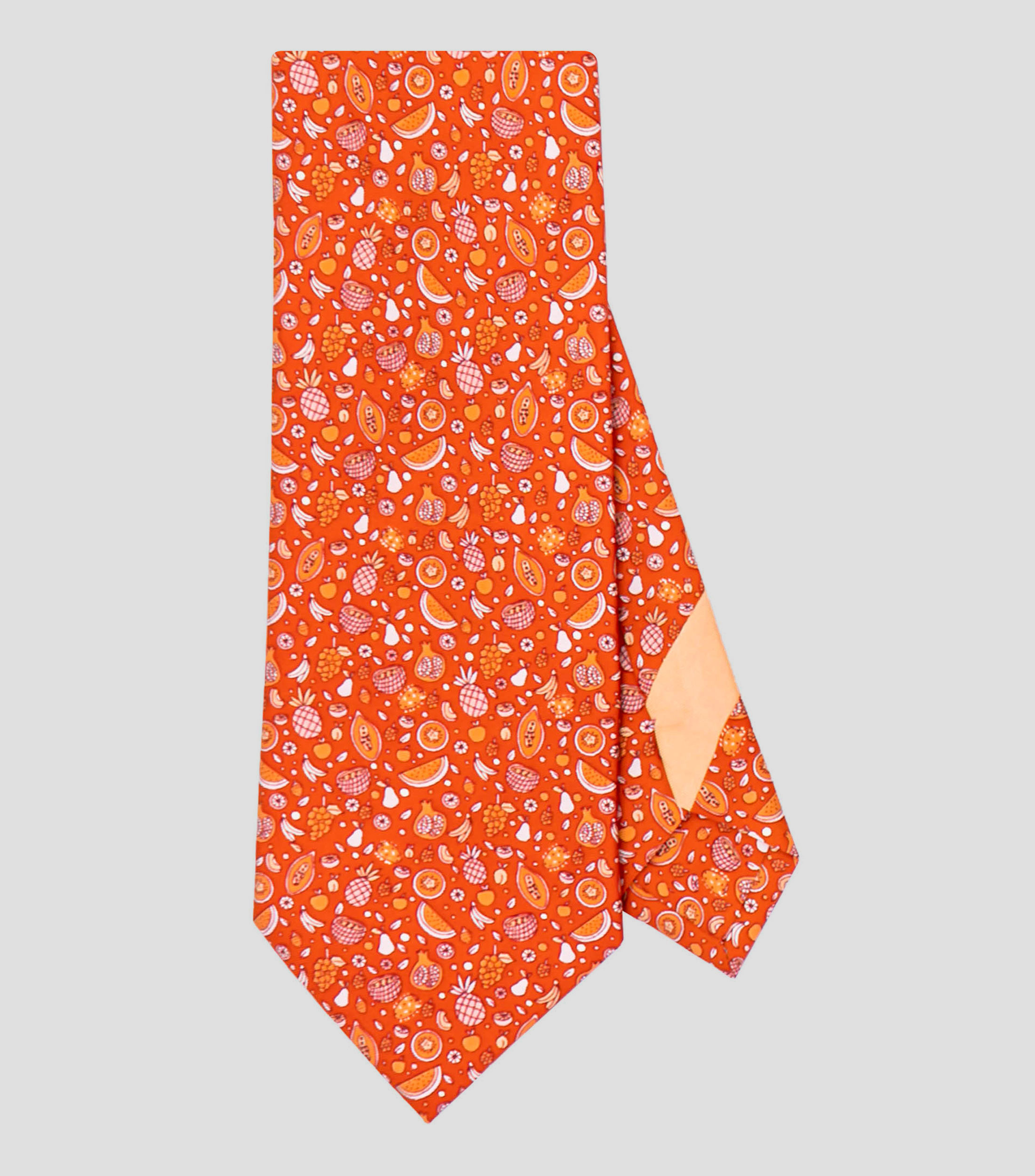Corbata ancha de seda naranja con frutas