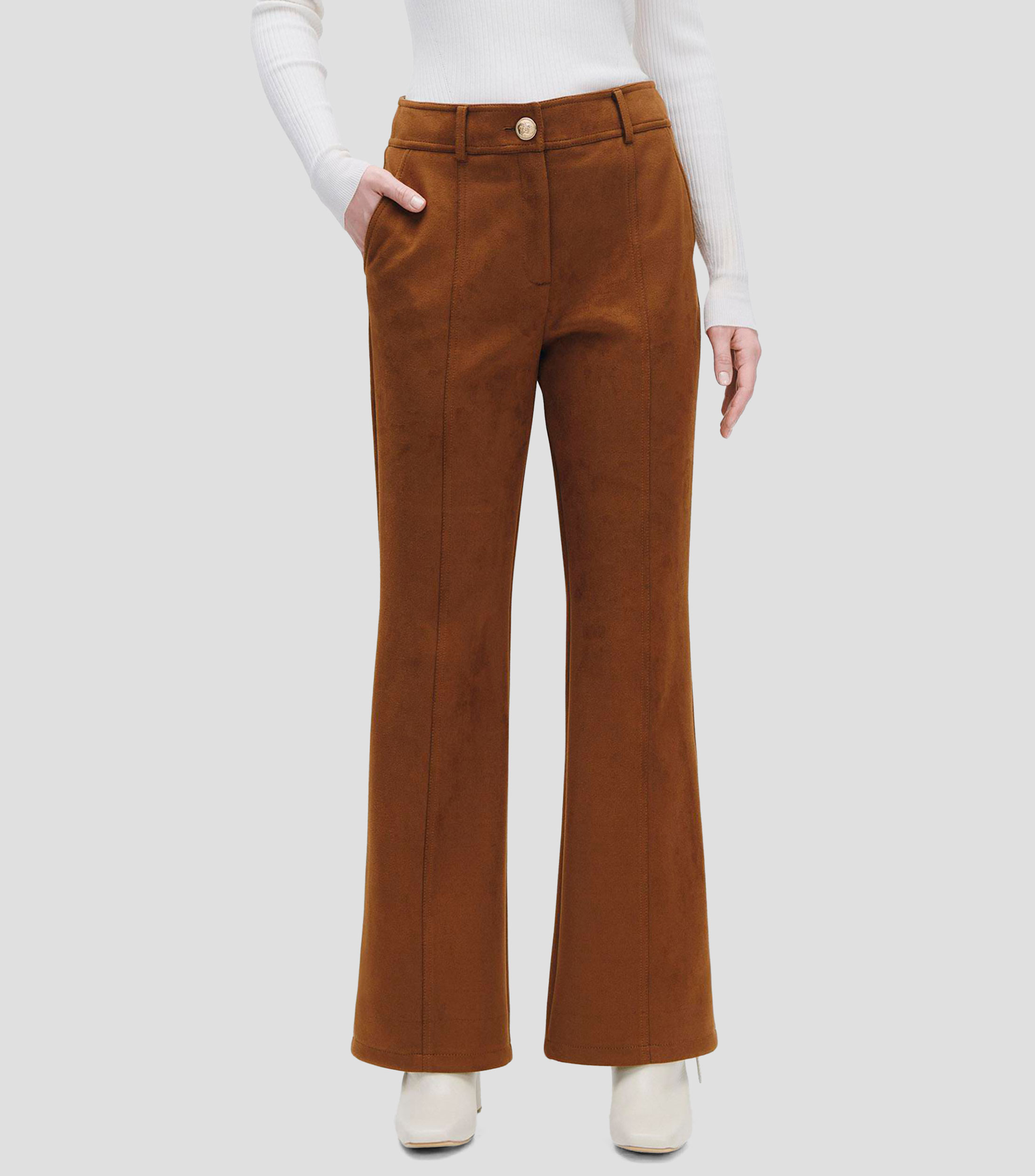 Pantalón Acampanado Tiro Alto de Suede Bronce Mujer