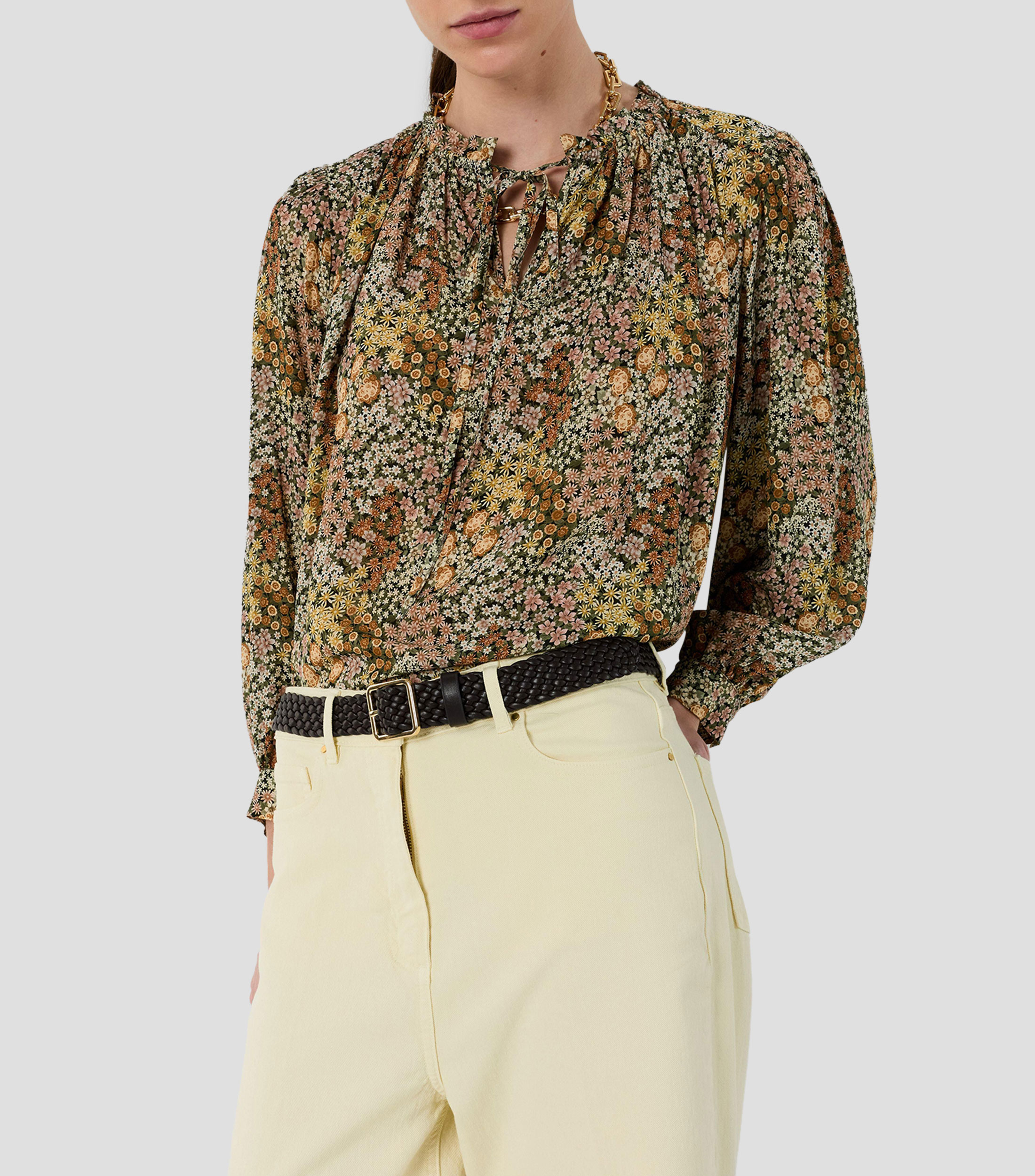 Blusa estampado floral manga larga Mujer