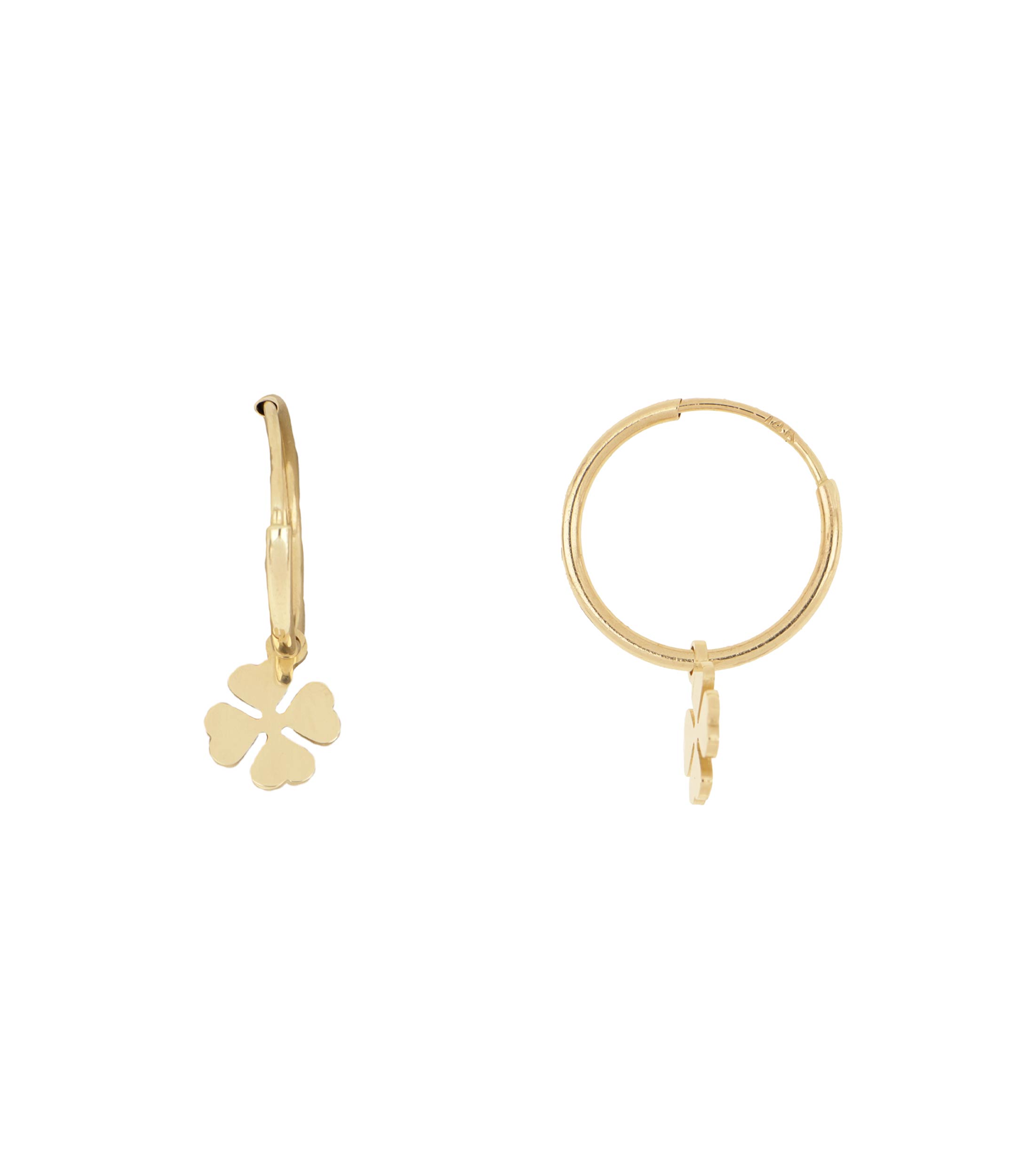 Aretes en oro amarillo 14 Kilates trébol Mujer