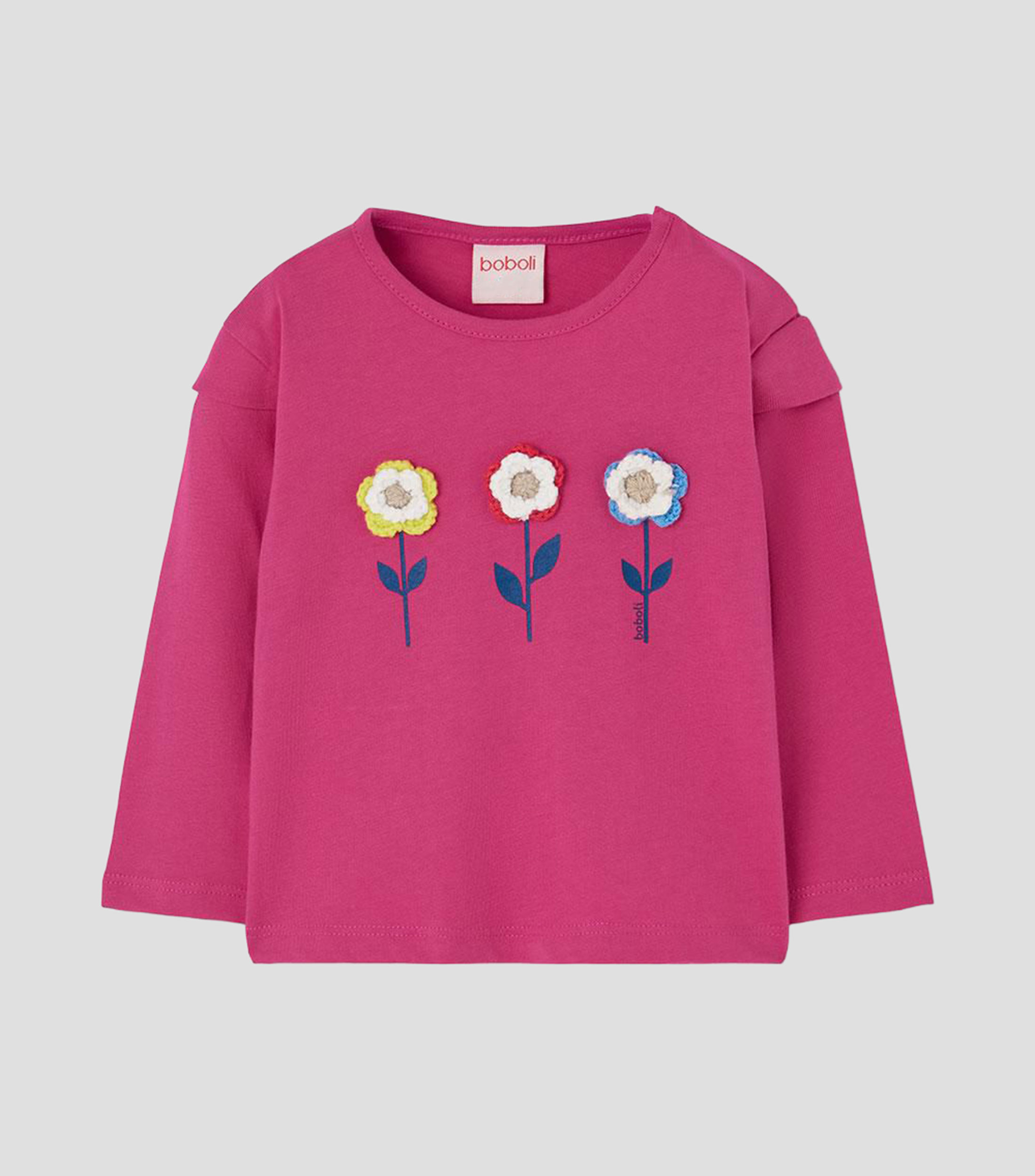 Playera de cuello redondo con manga larga bordada Bebé