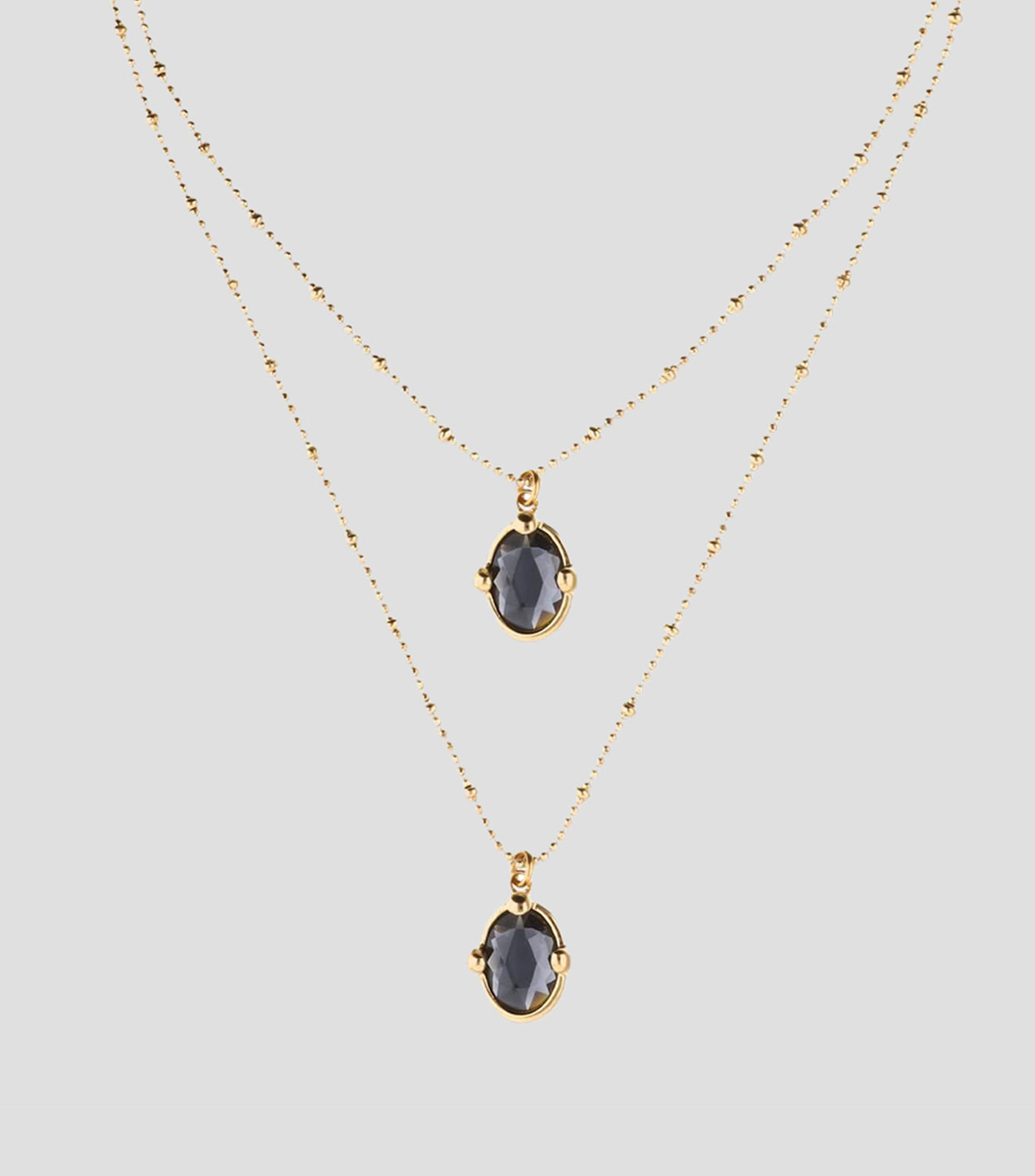 Collar doble con cristal negro Mujer