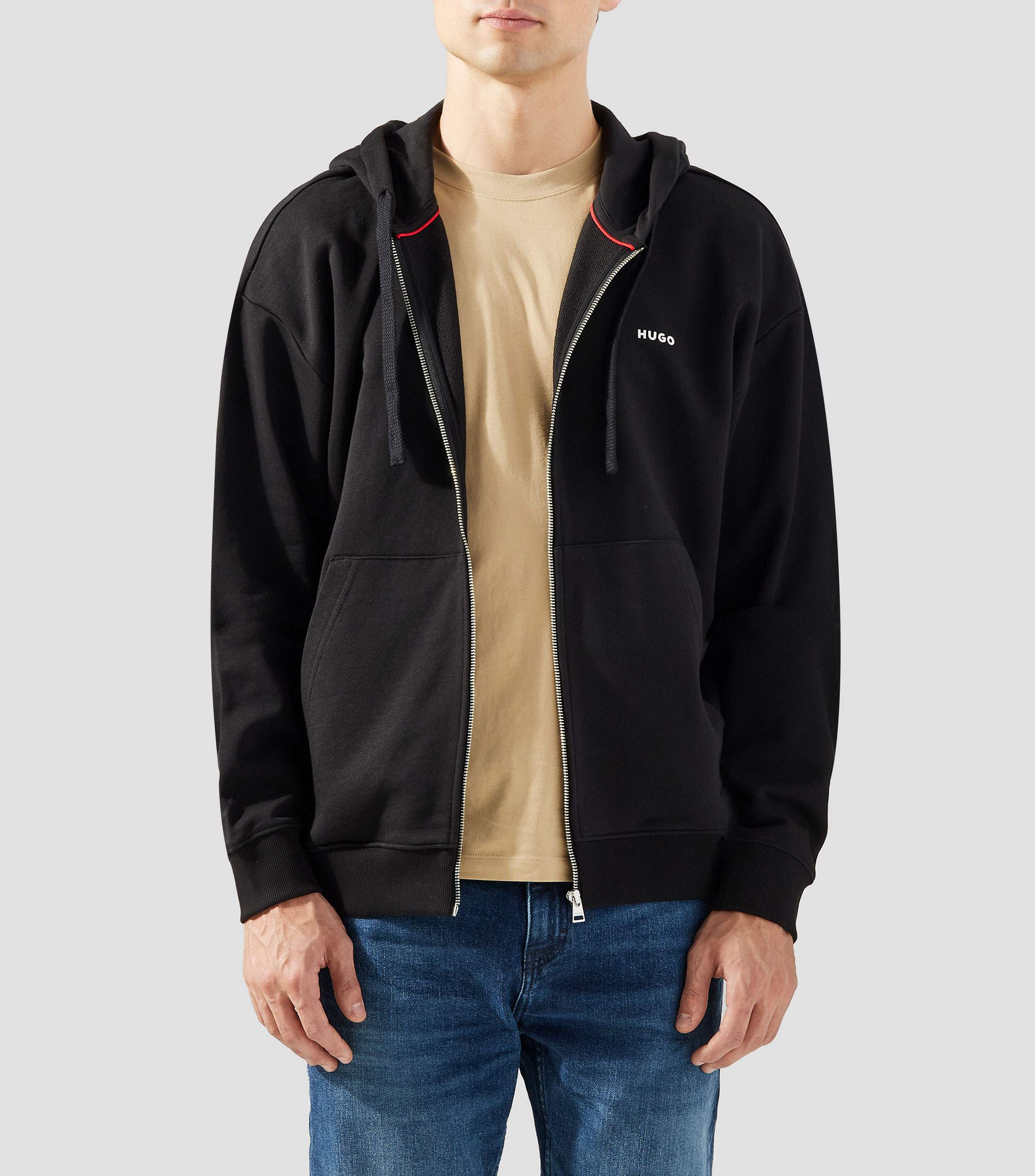 Sudadera relaxed en felpa de algodón con capucha y cremallera Hombre