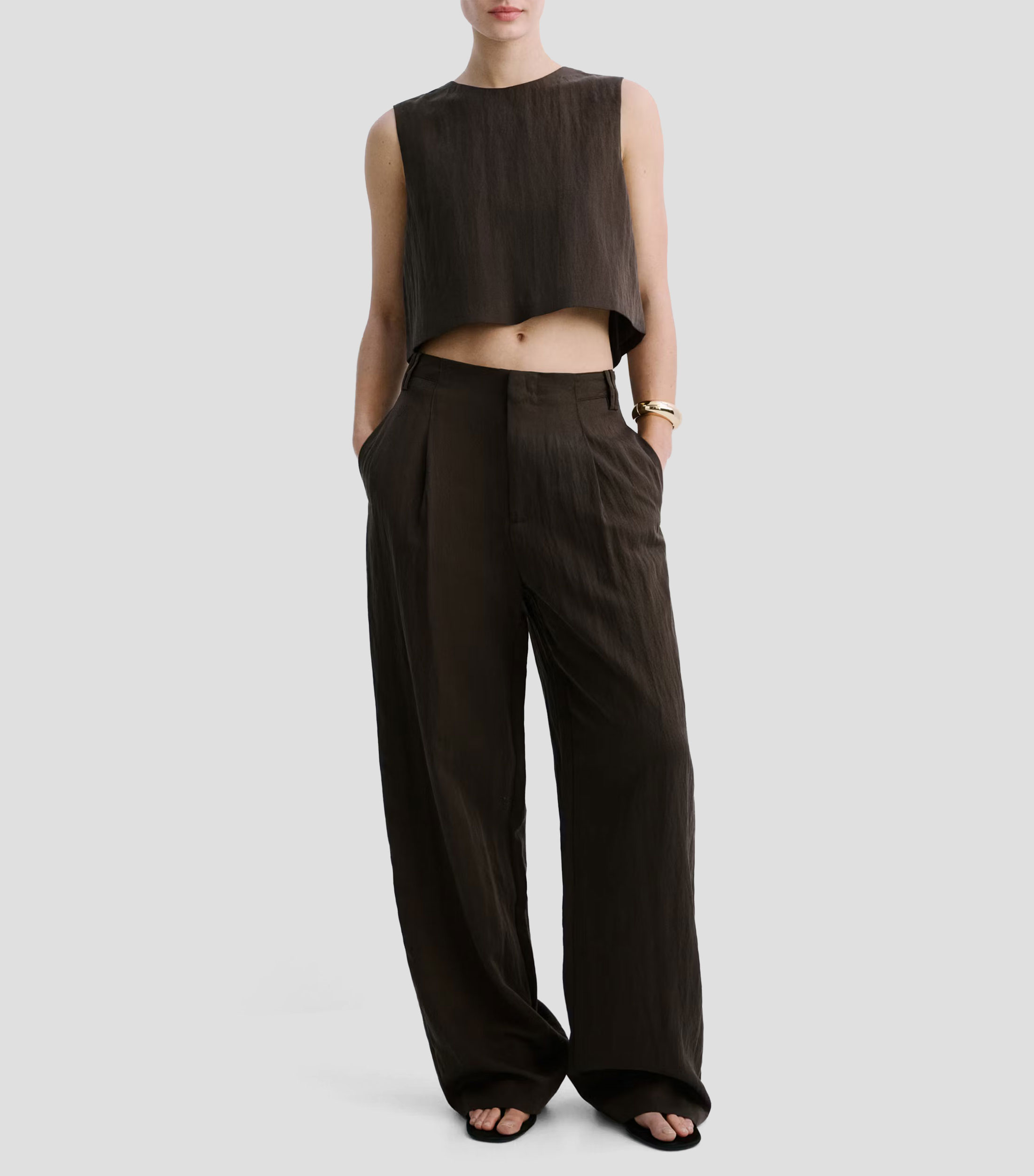 Top cuello redondo sin mangas liso Mujer
