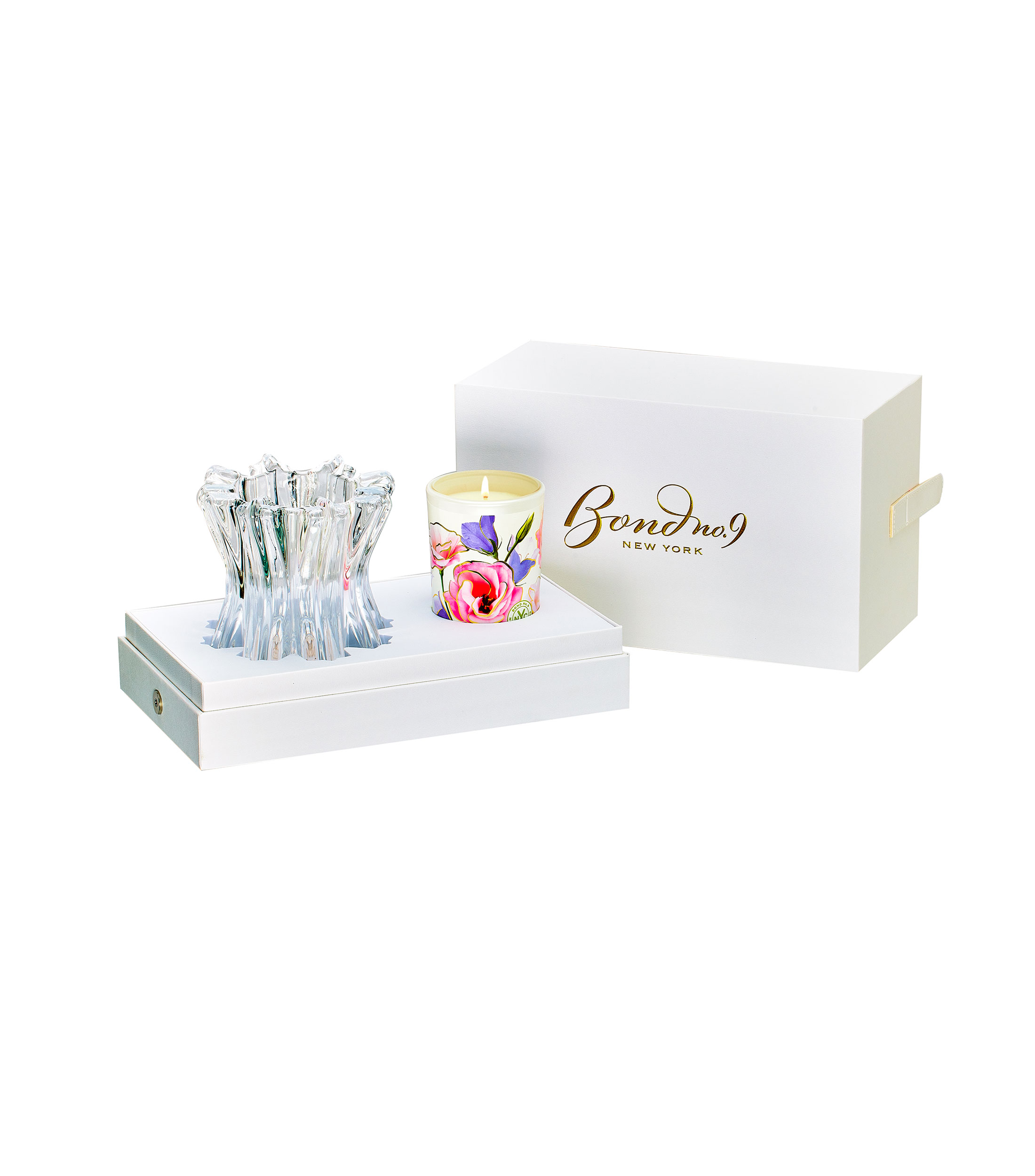 Set New York Flowers Vela Aromatica Refill Floral y base de vidrio