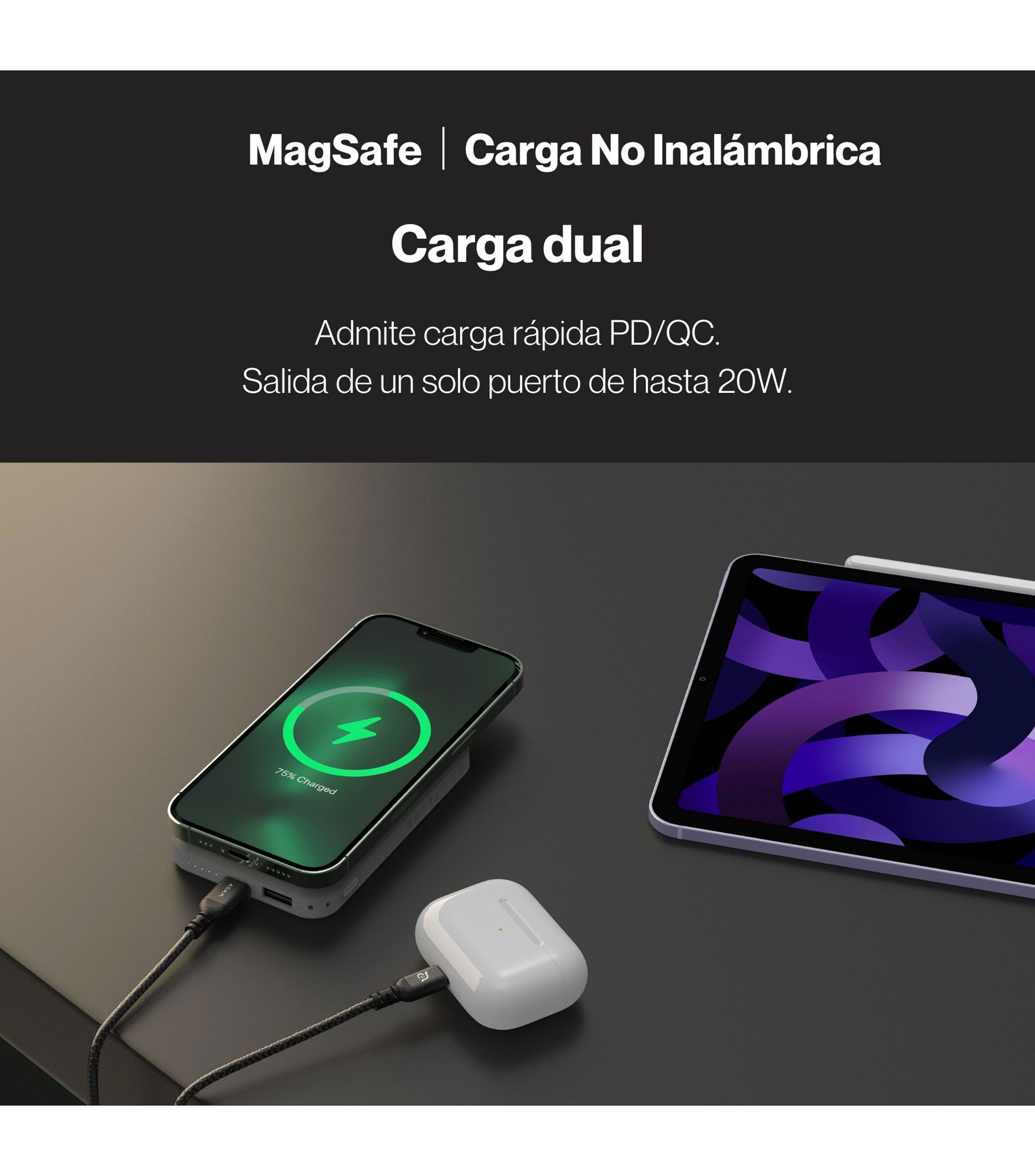 Bateria Portatil Magnetica Gravity C2 10,000 mAh Gris