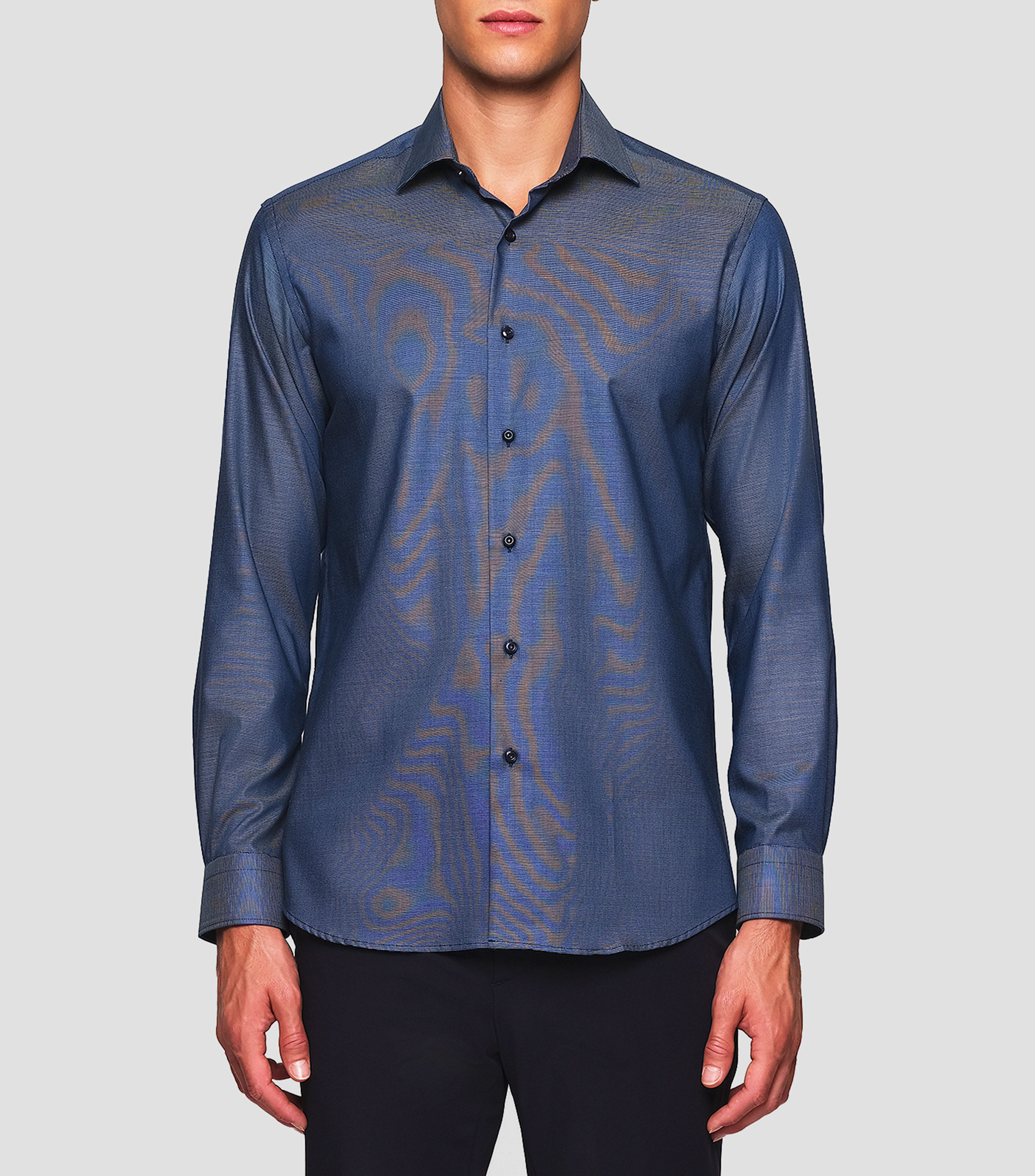 Camisa con microdiseños manga larga Hombre