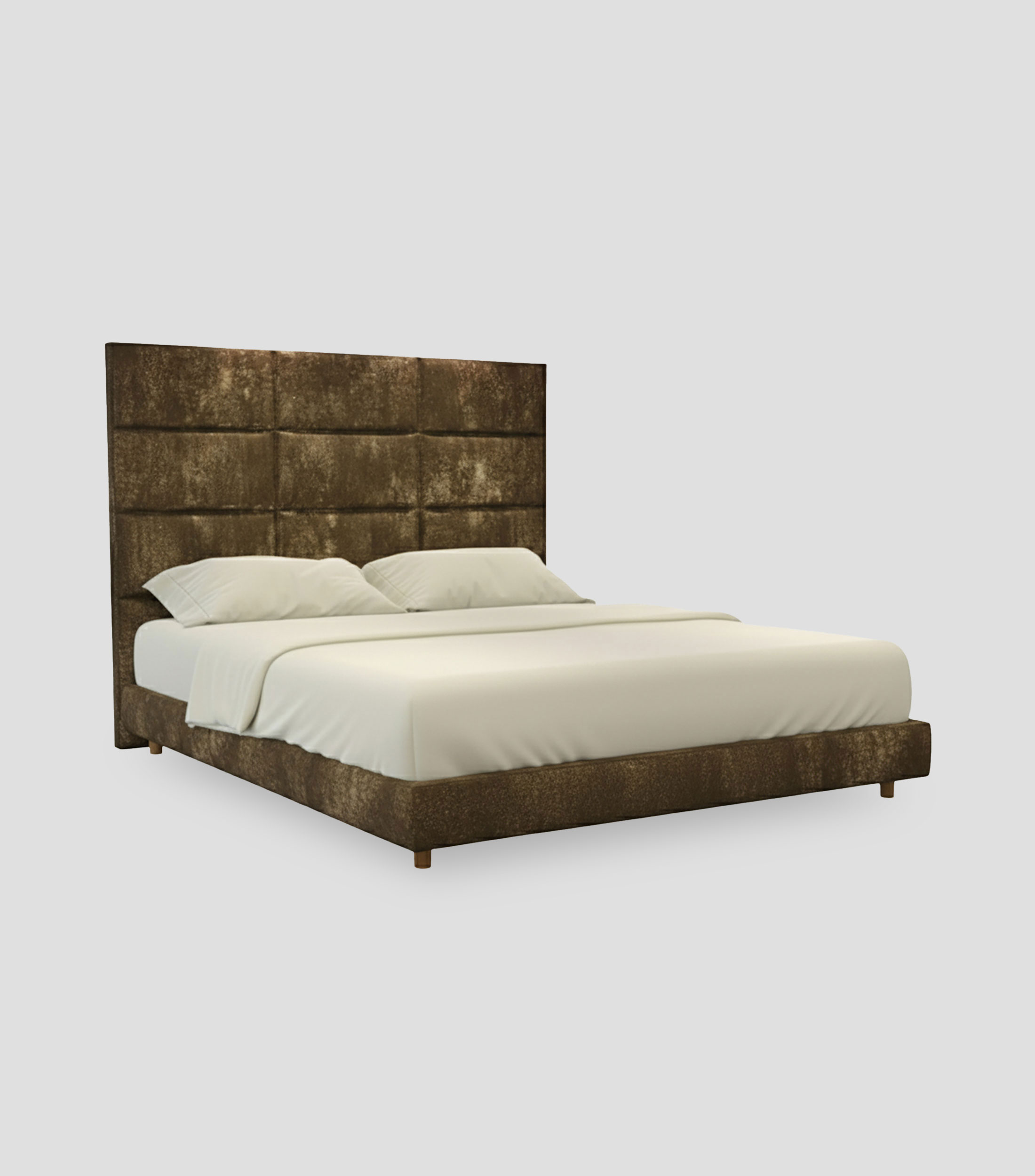 Cama King Size Alta Oxide Suede Chocolate Brick en tela