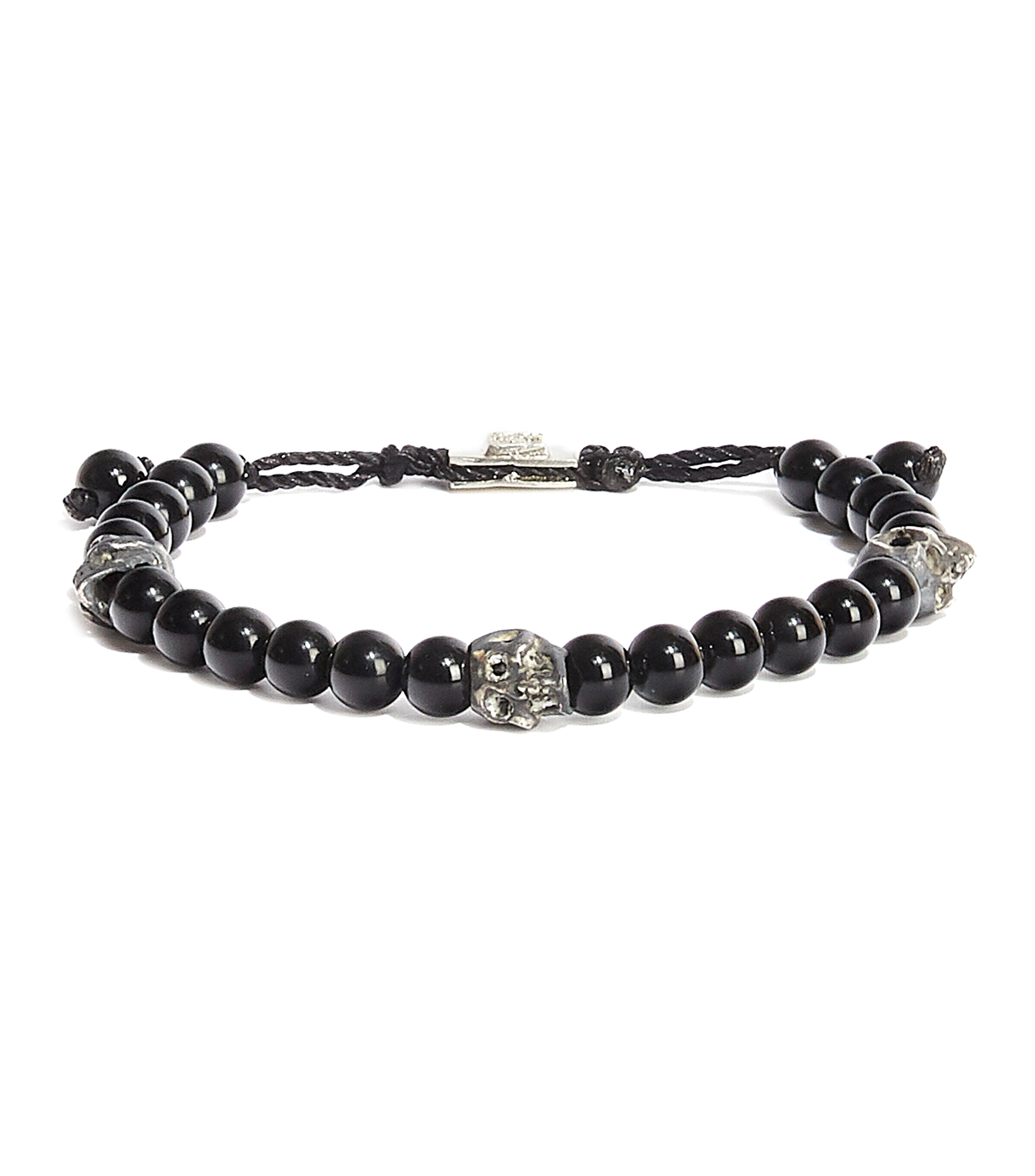 Pulsera ajustable con obsidiana y plata Hombre