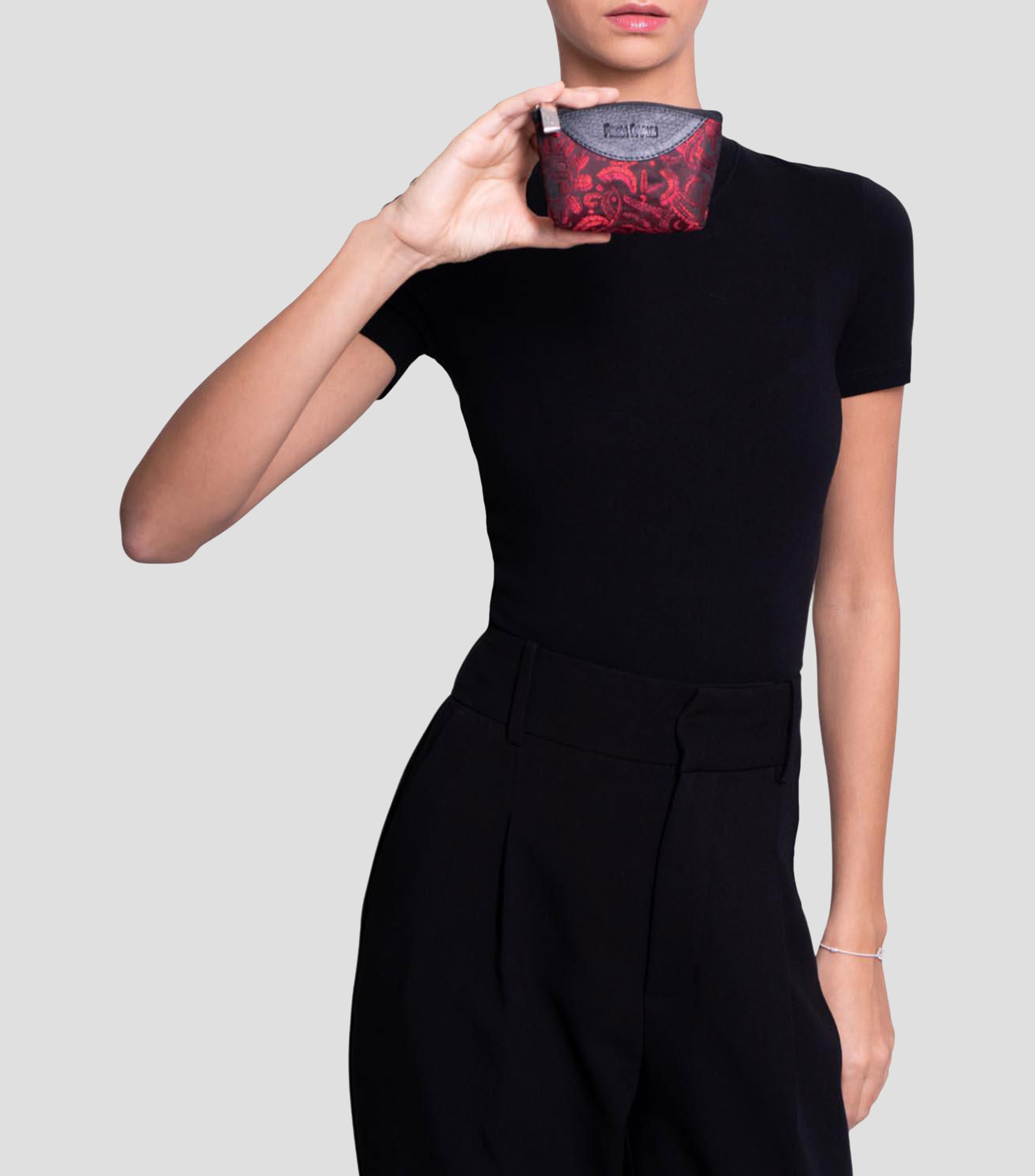 Monedero negro con rojo Cempasúchil estampado Mujer