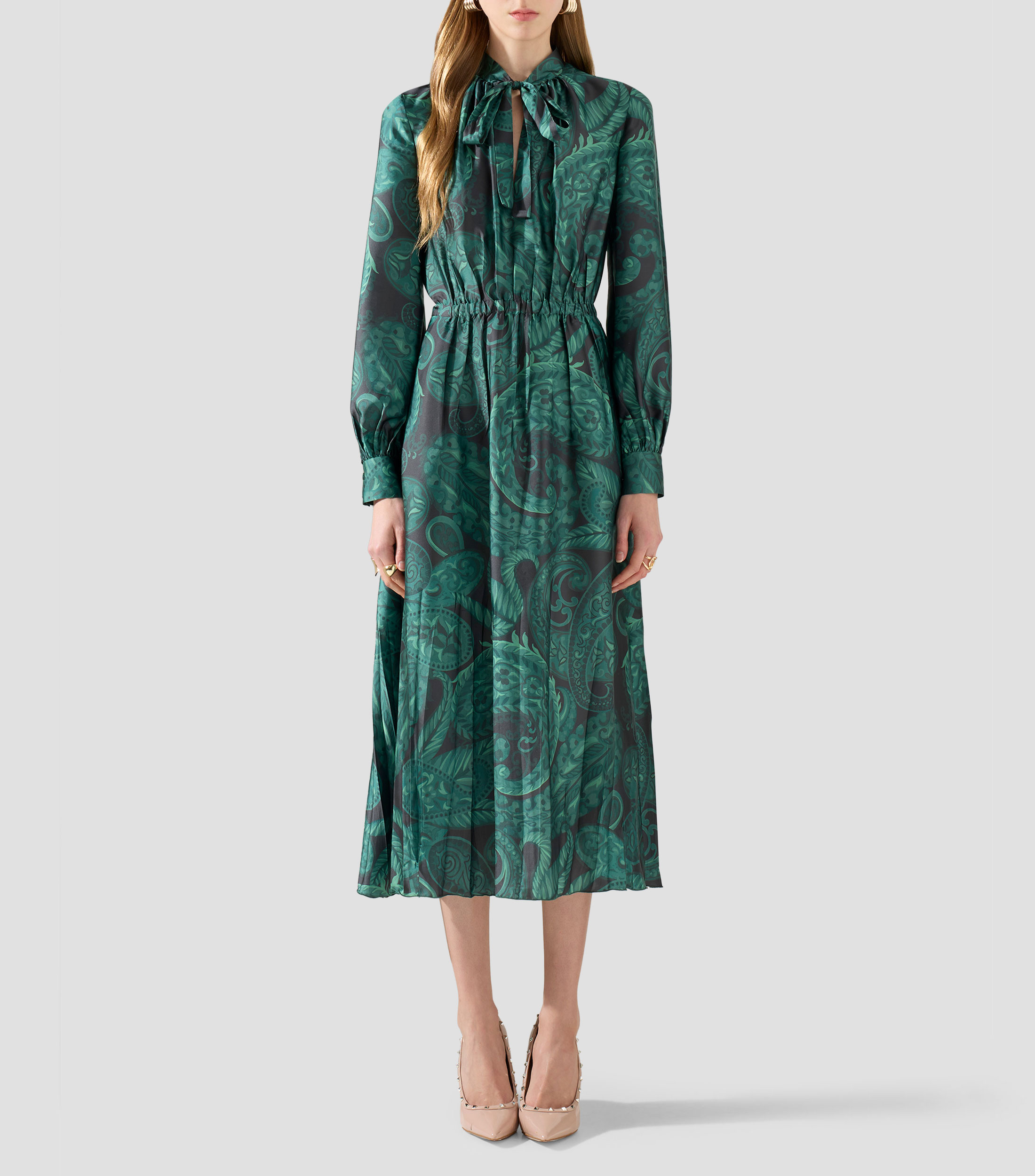 Vestido midi manga larga estampado Mujer