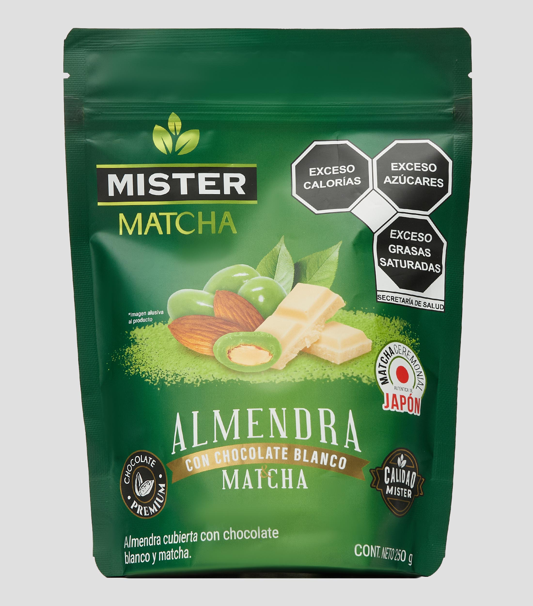 Almendra con chocolate blanco y matcha, 250 g