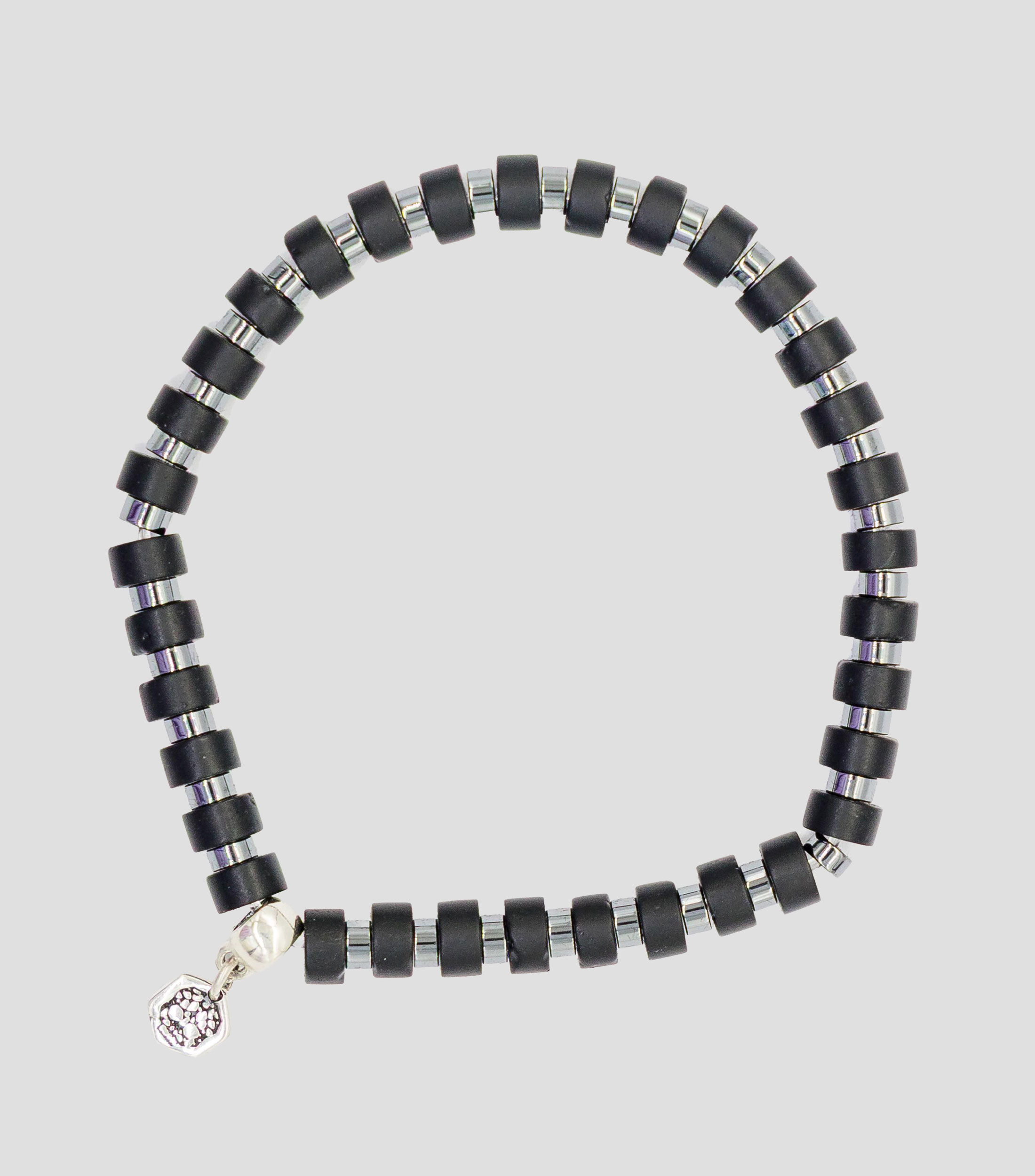 Pulsera en plata 925 negra con cuentas cilíndricas Hombre