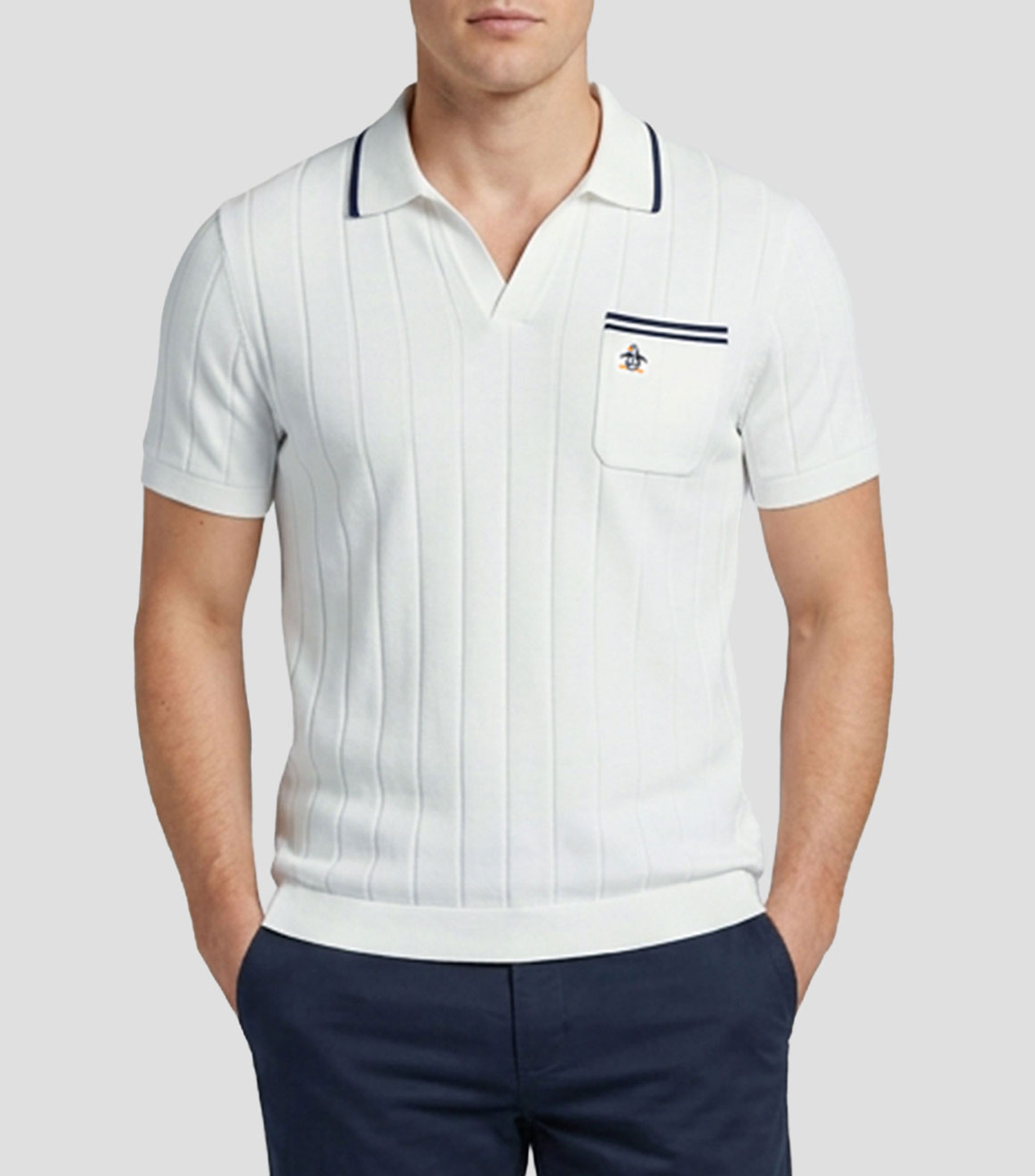 Playera tipo polo manga corta con líneas Hombre