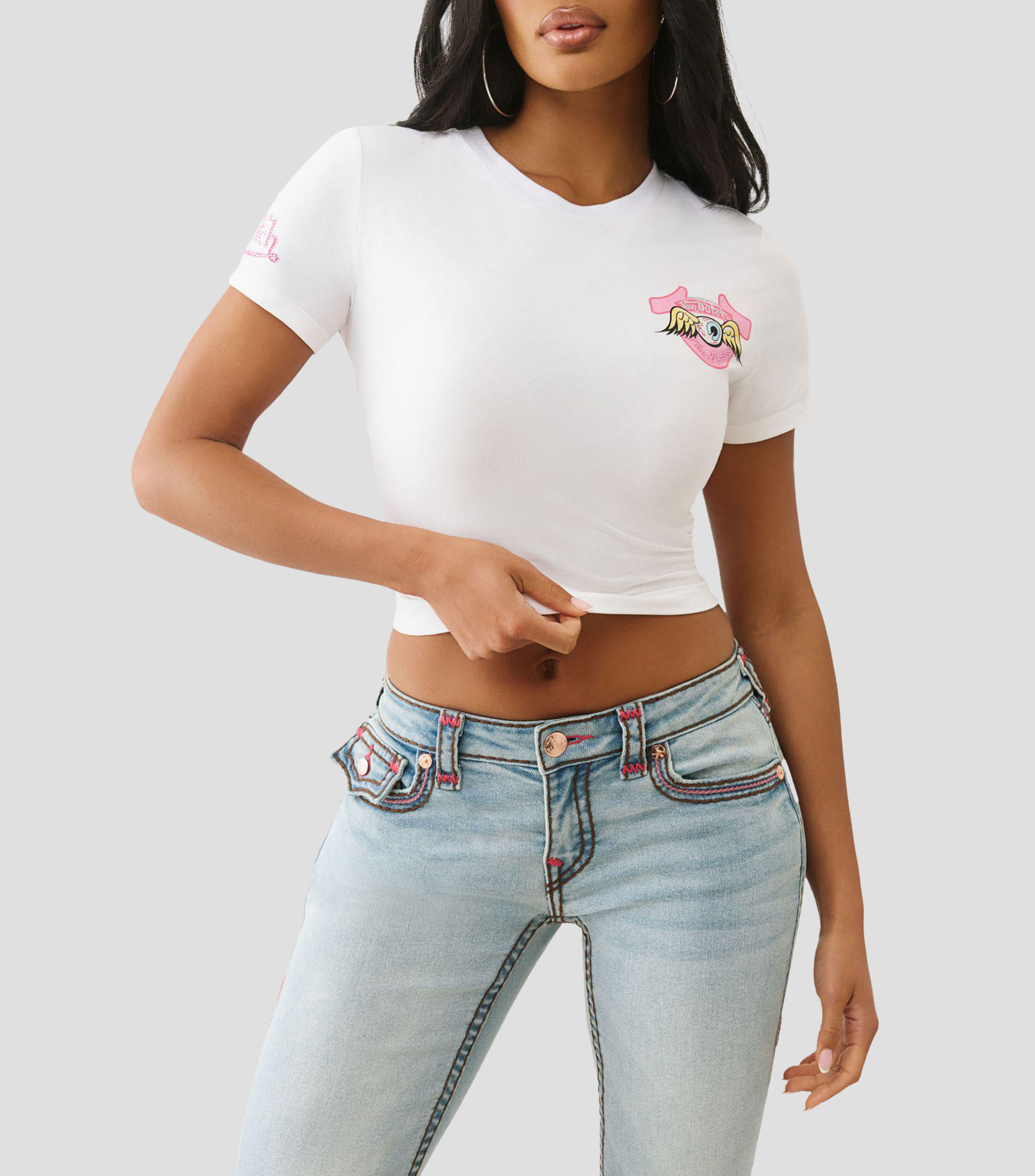 Playera cuello redondo manga corta con estampado Mujer