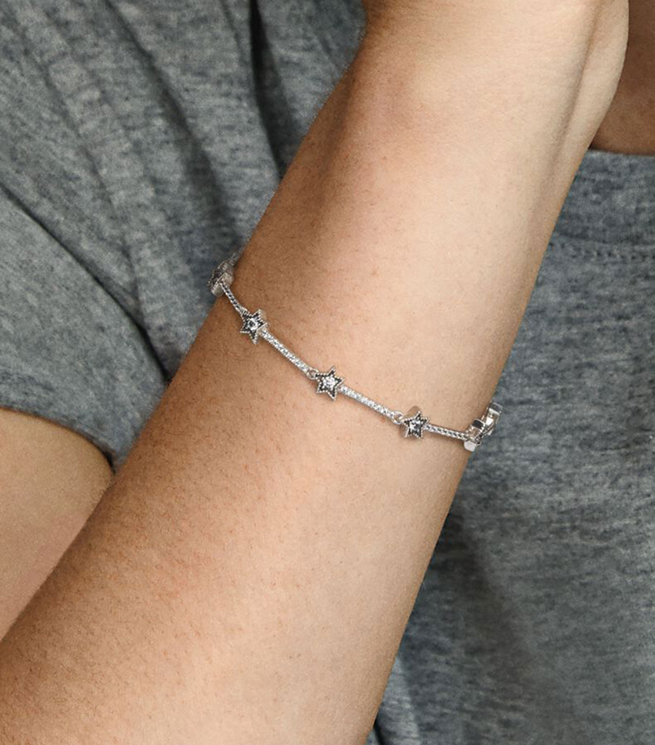 Brazalete en plata con estrellas Mujer Talla 16 cm