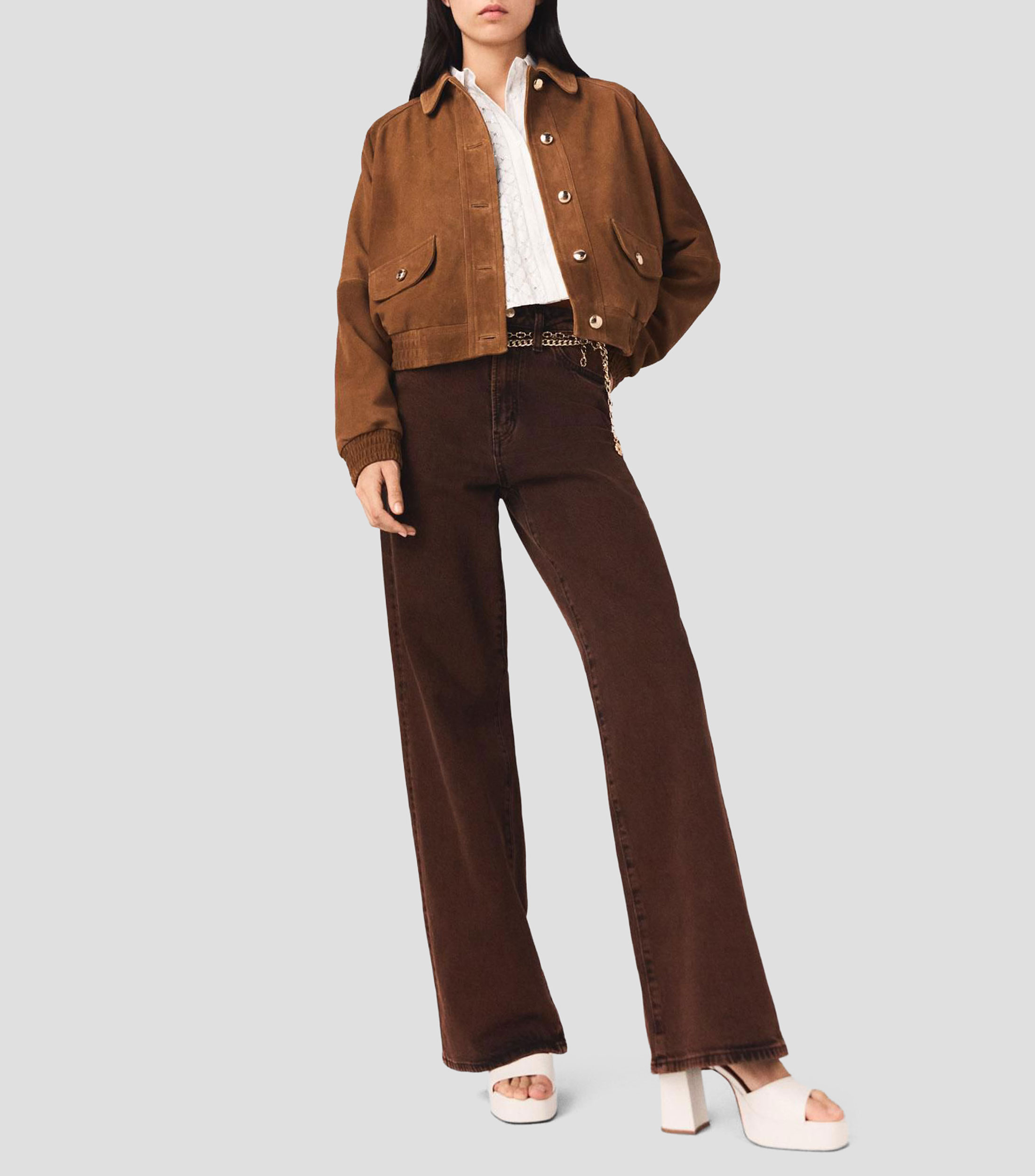 Jeans de corte recto café Mujer