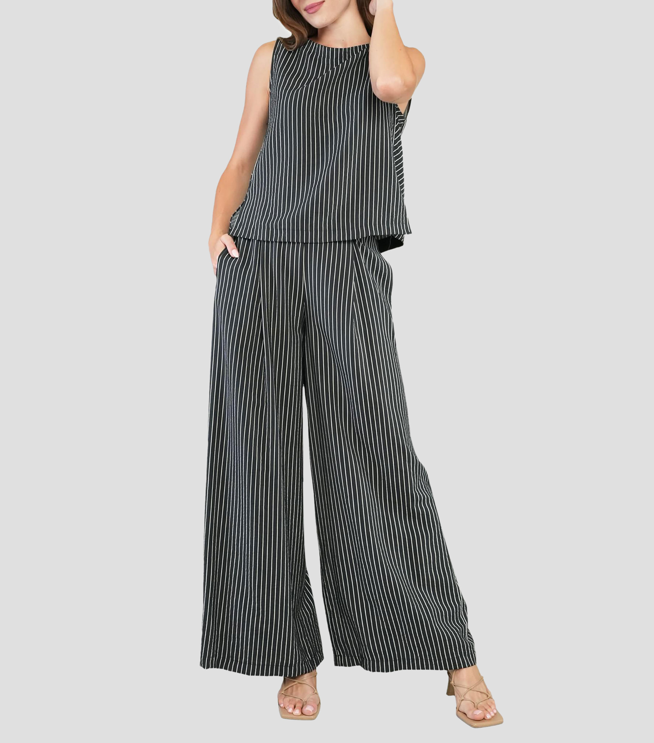 Blusa a rayas sin mangas Mujer