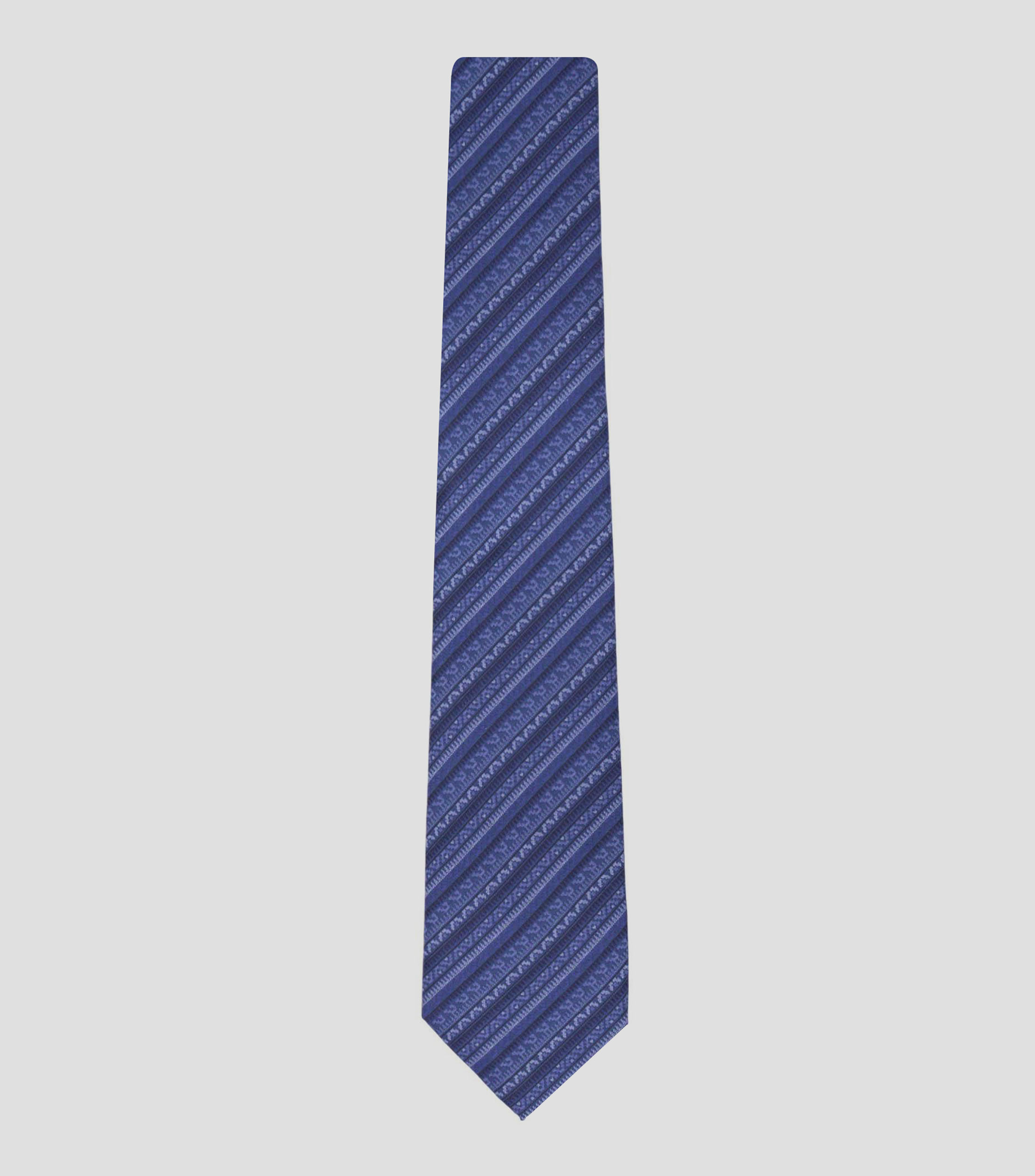 Corbata delgada de seda azul marino con grecas prehispánicas