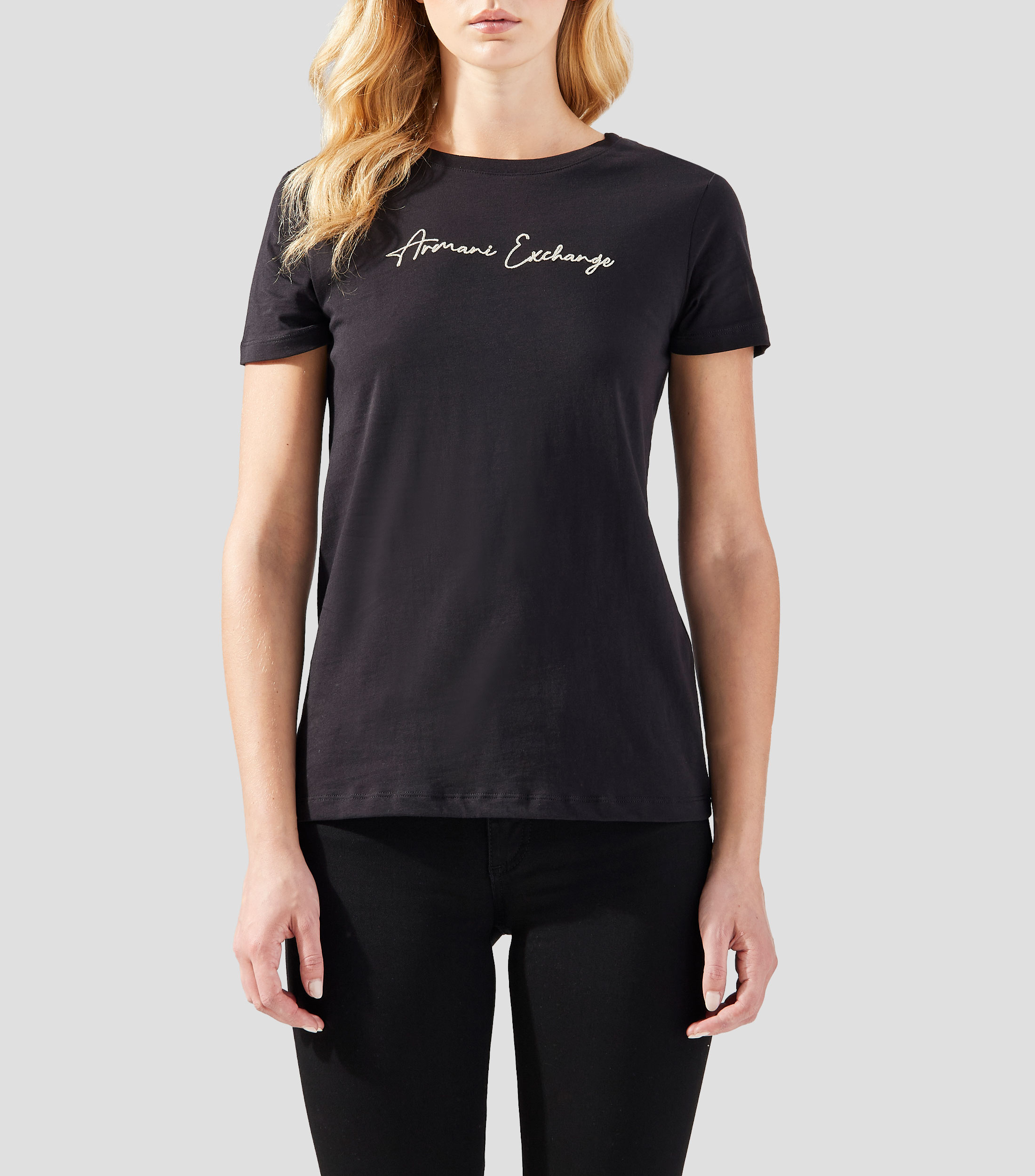 Playera de cuello redondo con manga corta bordada Mujer