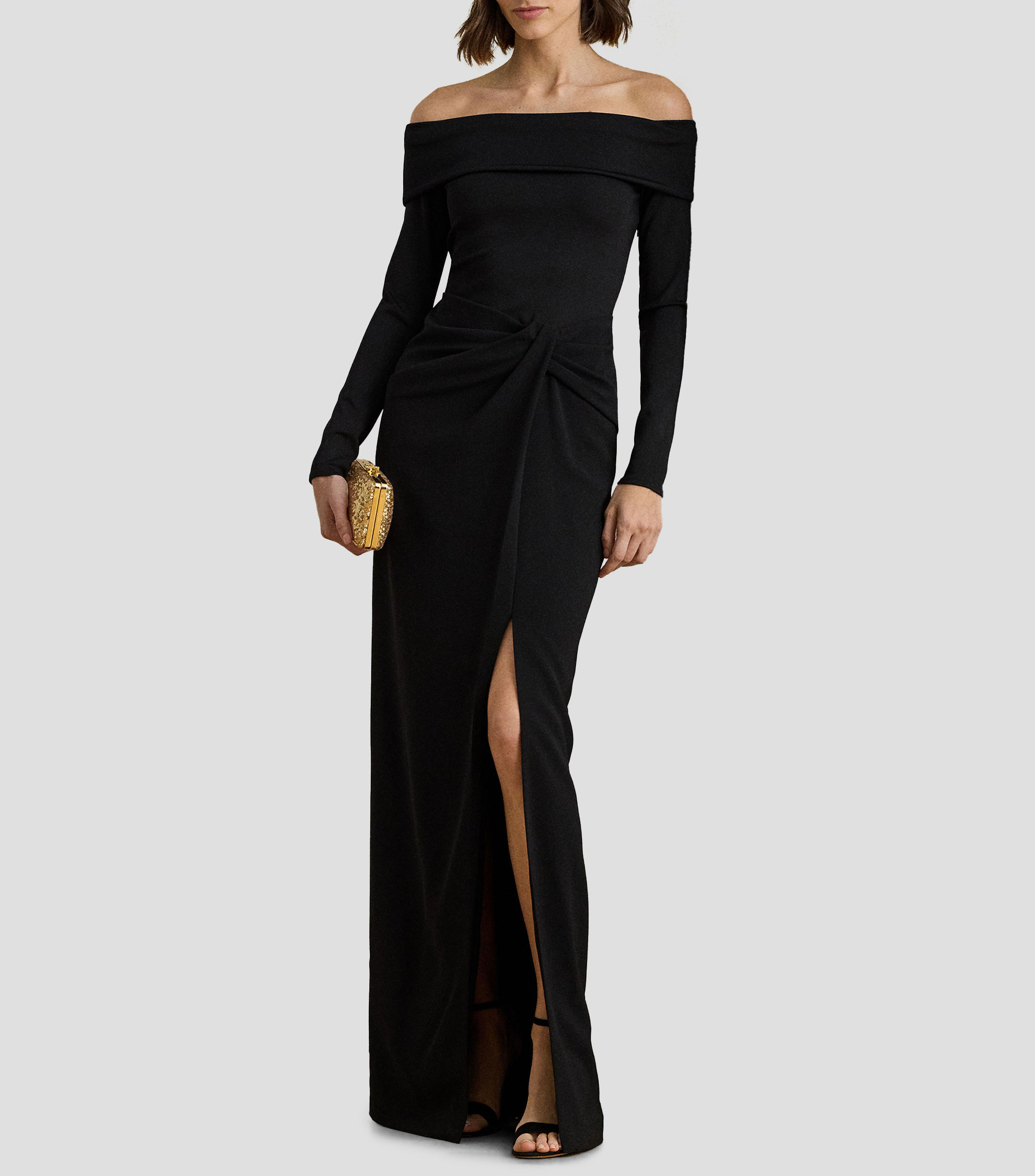 Vestido maxi de noche manga larga liso Mujer