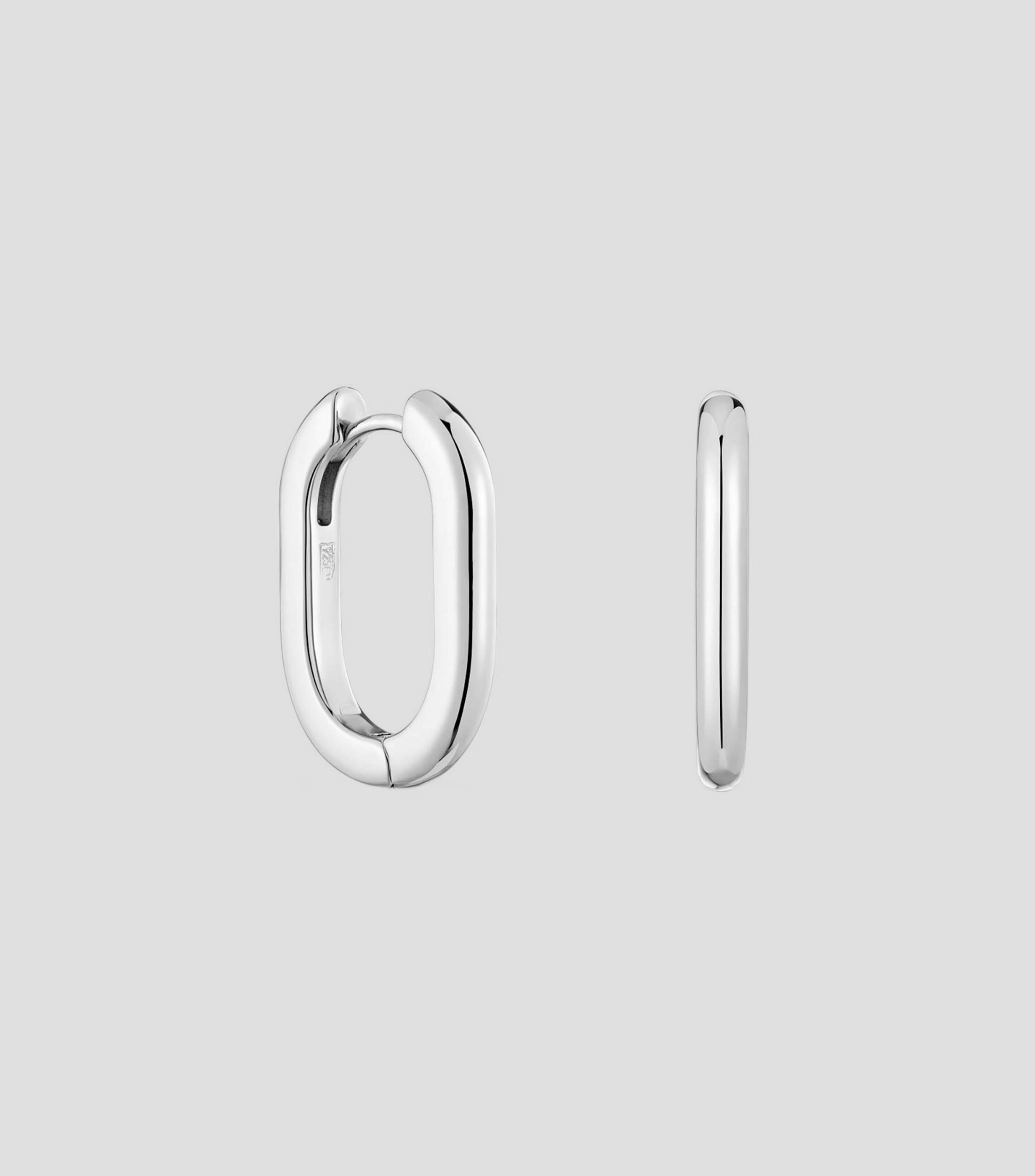 Aretes en plata aro oval largo Basic Mujer