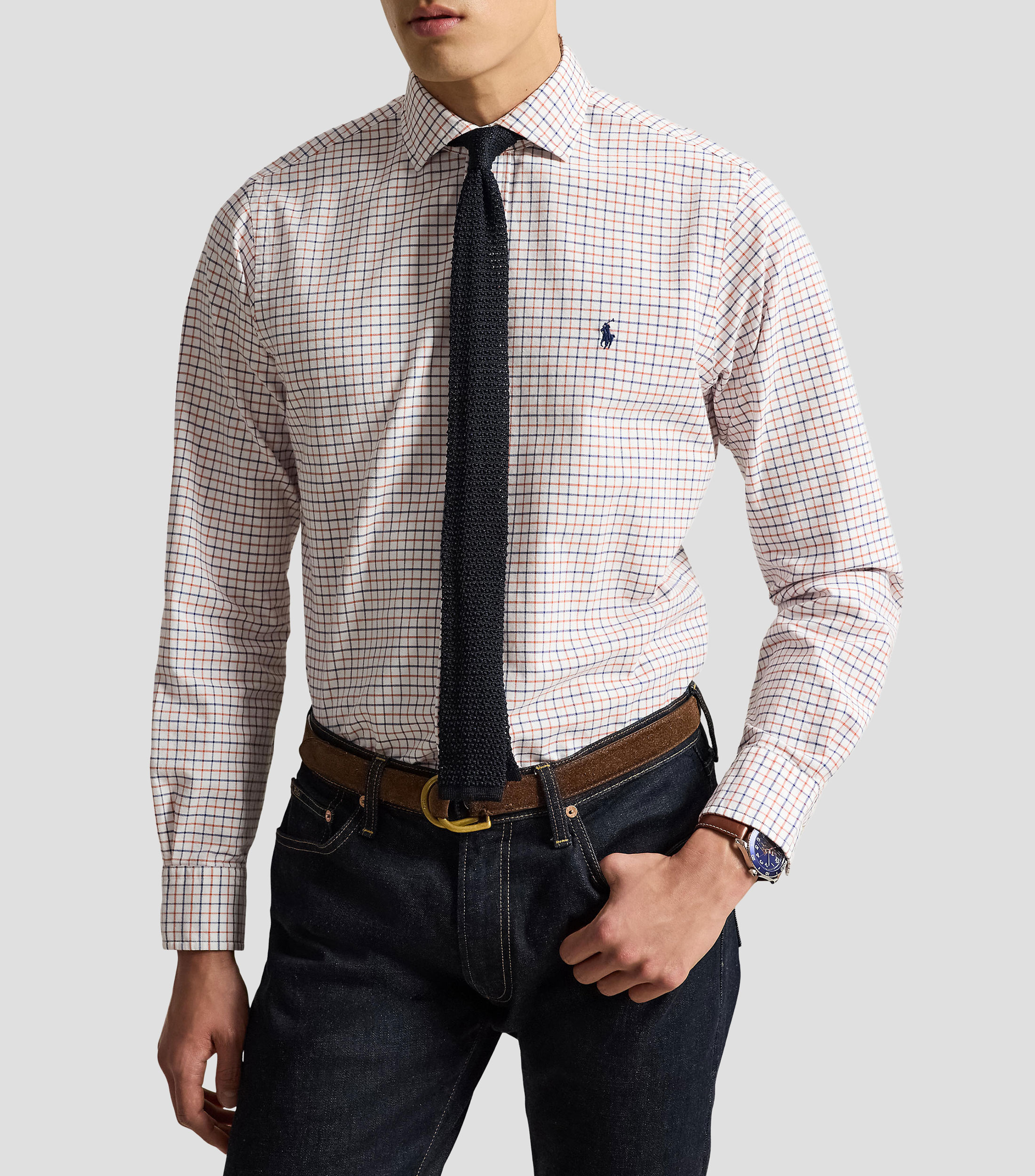 Camisa Oxford con cuadros manga larga Hombre