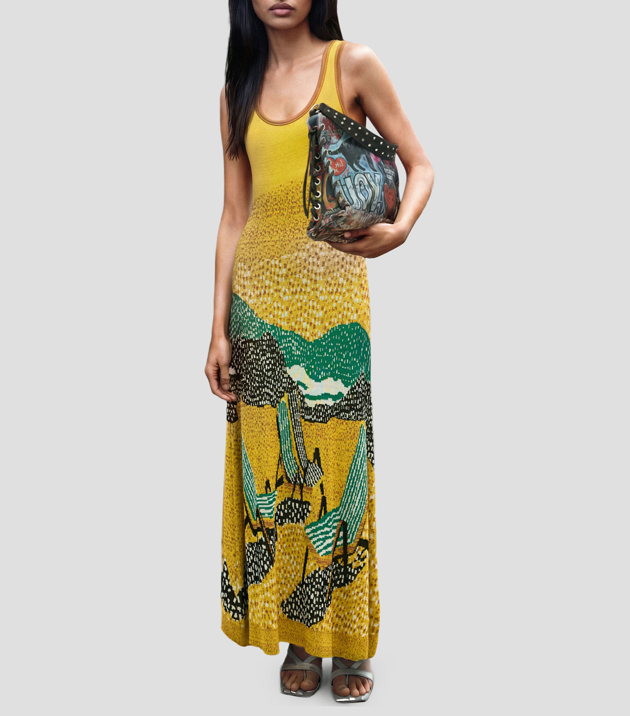 Vestido largo estampado Mujer