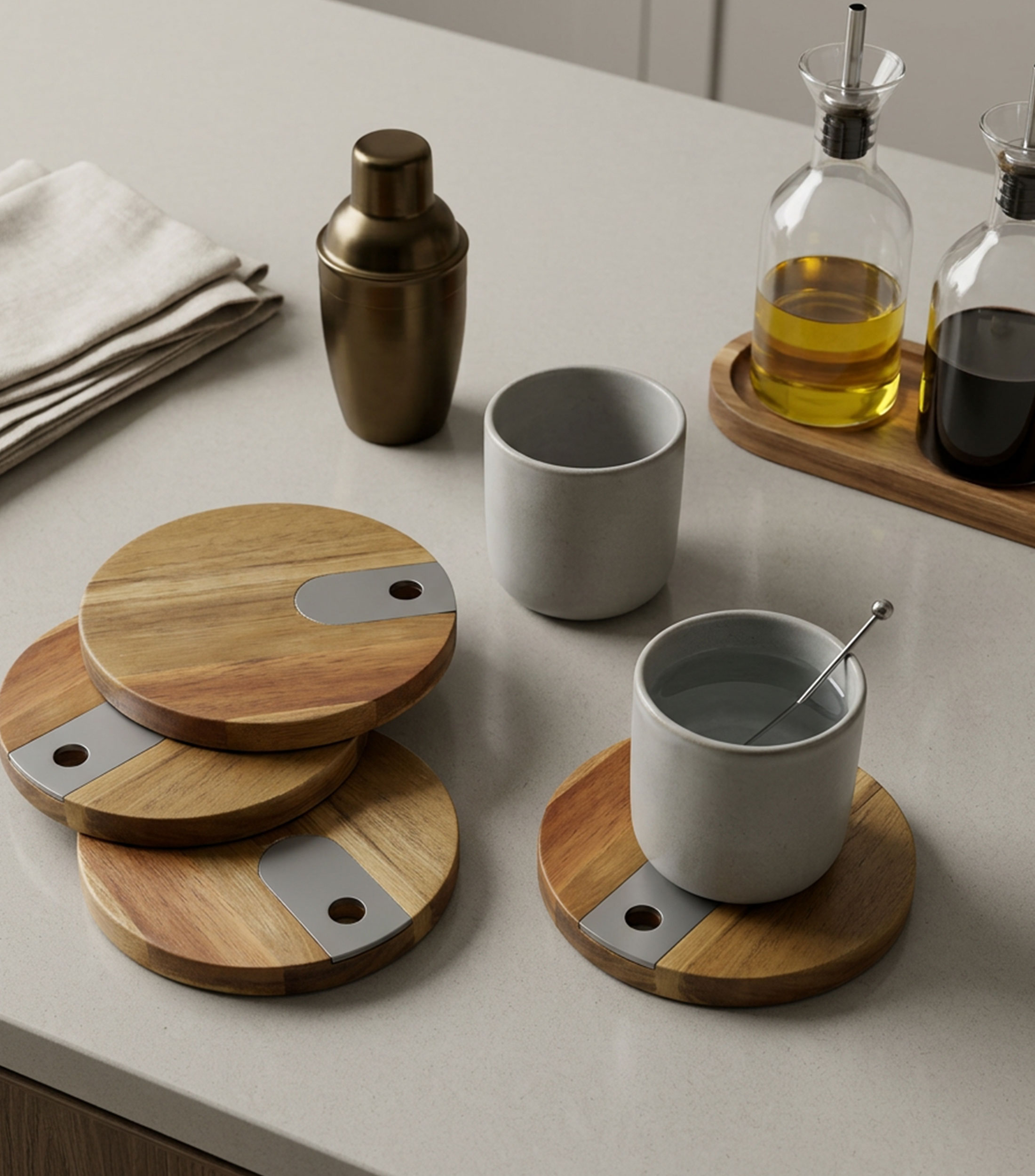 Set 4 portavasos en madera