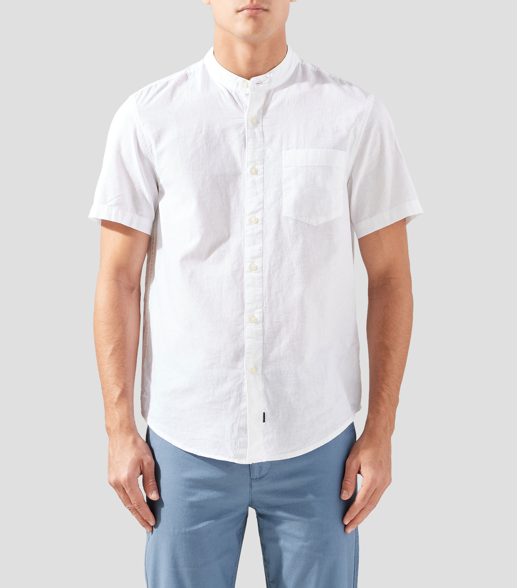 Camisa lisa cuello mao manga corta Hombre
