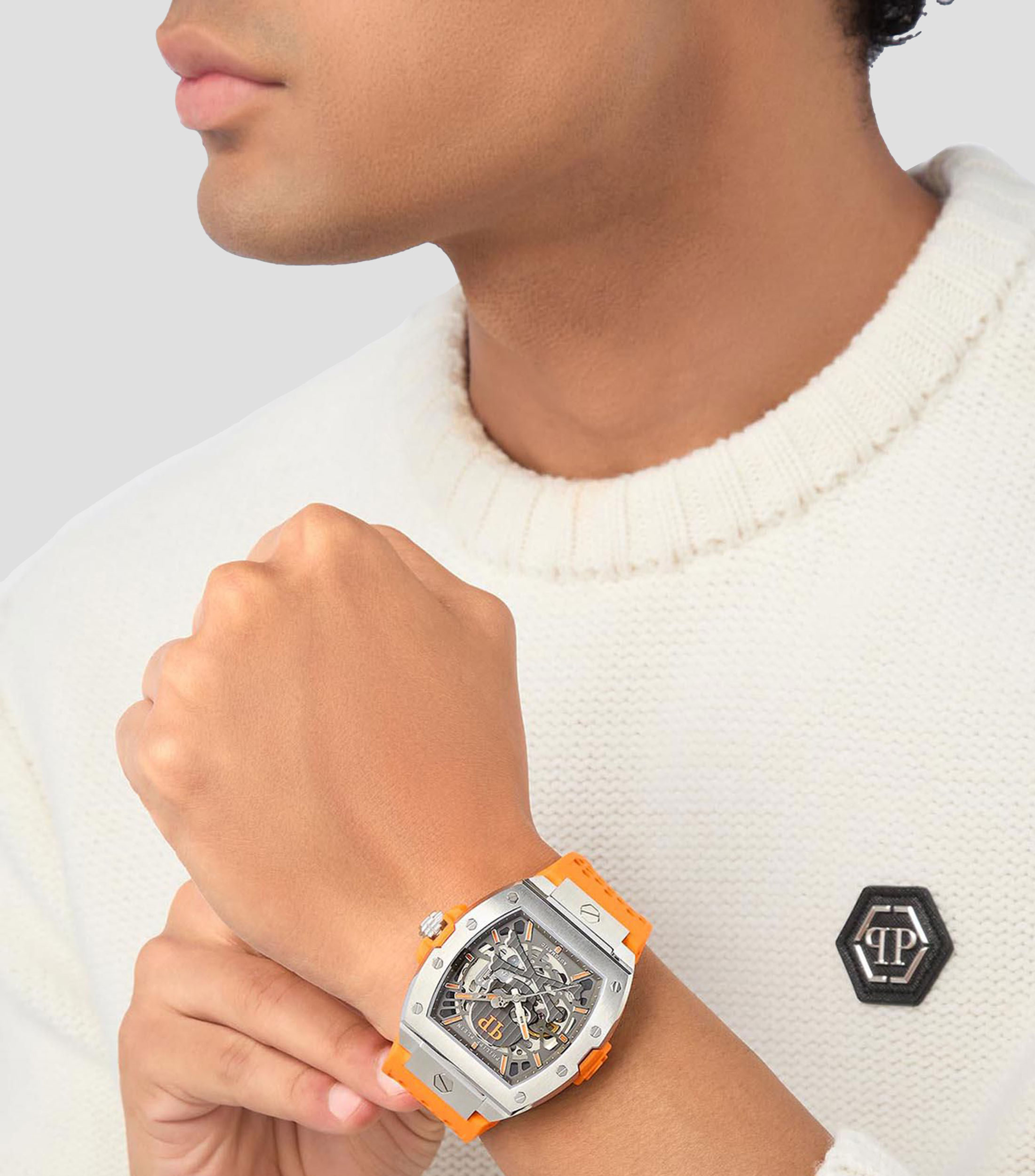 Reloj para hombre Skeleton Edición especial, Gris, Naranja