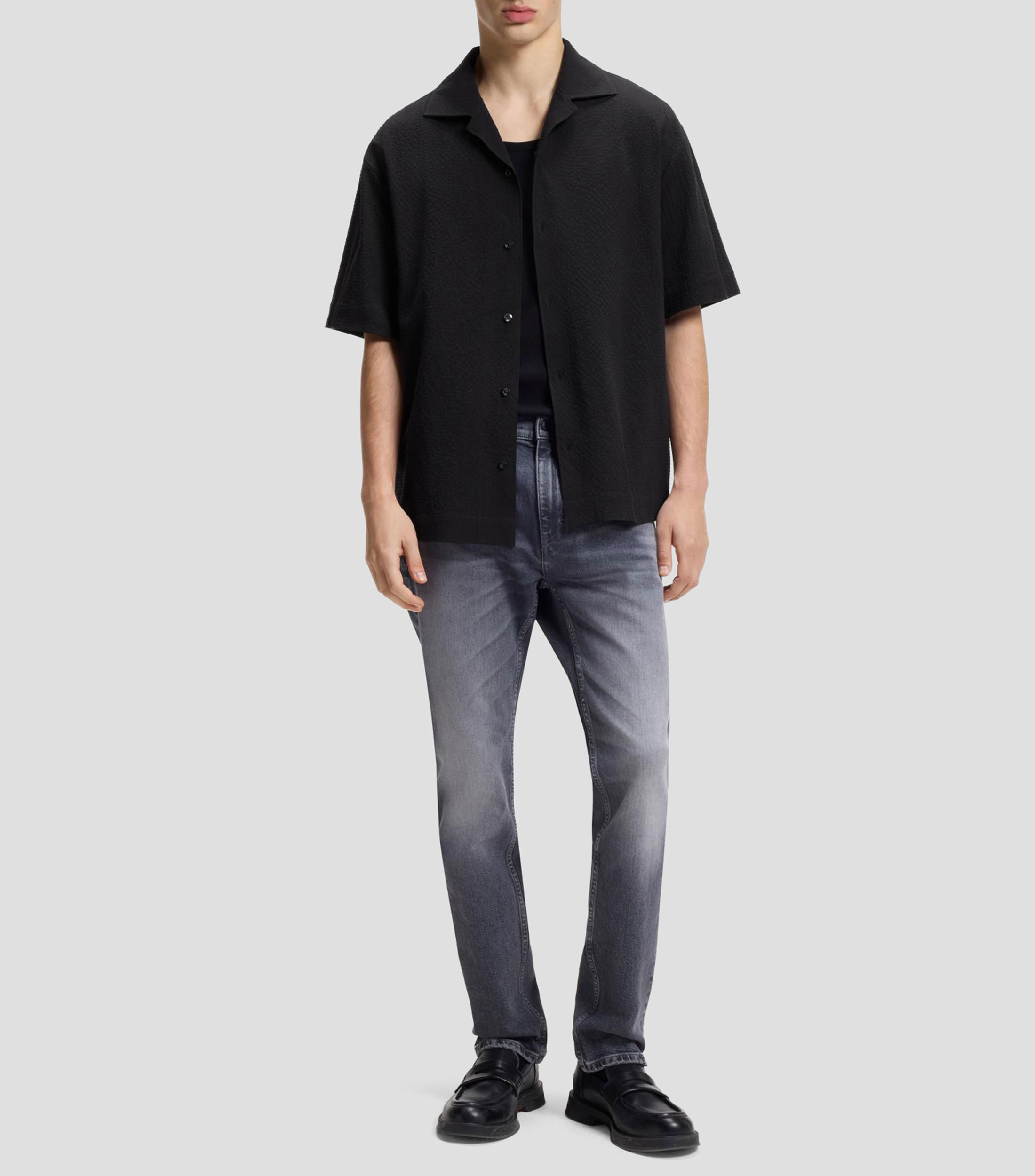 Camisa oversized en sirsaca de algodón elástico Hombre