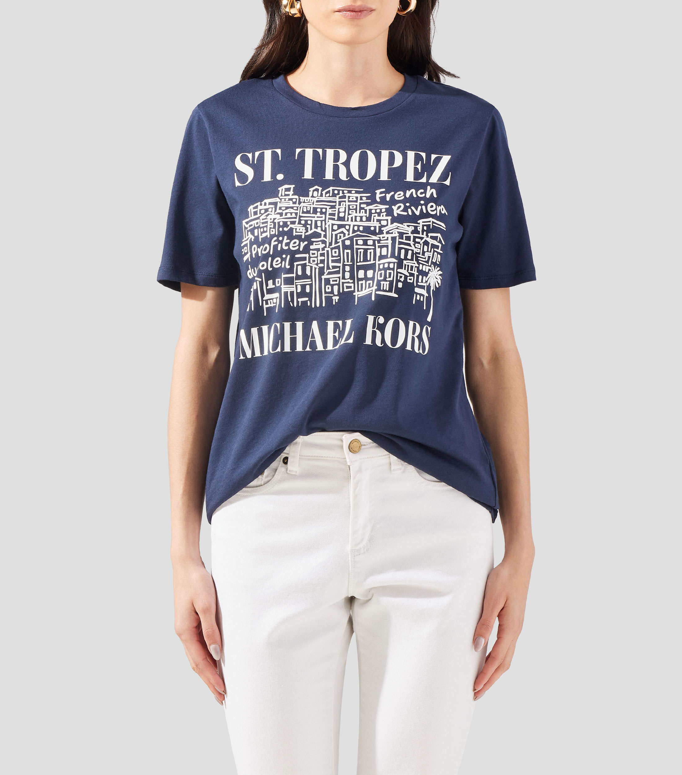 Playera cuello redondo manga corta estampada Mujer