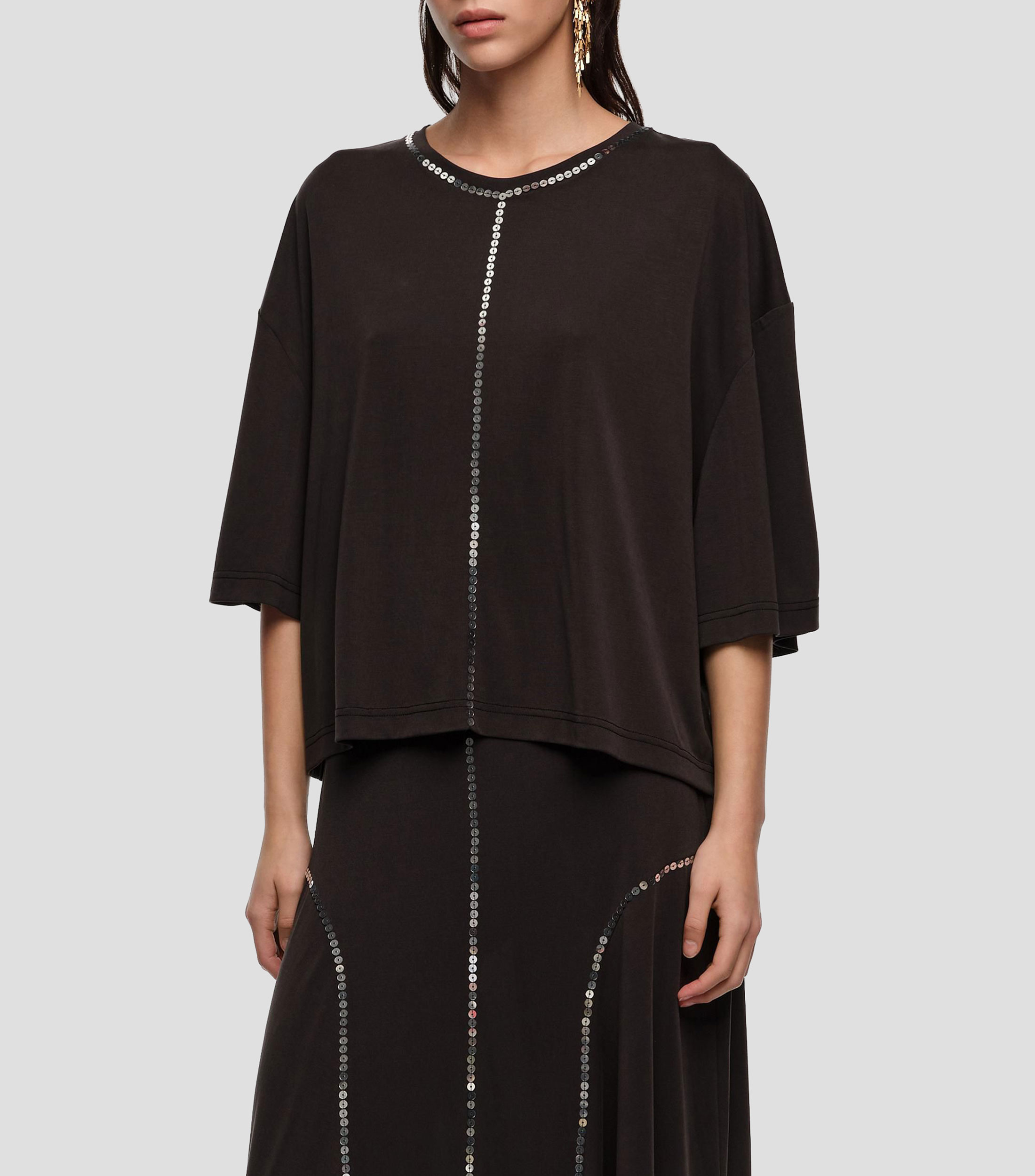 Playera fluida lentejuelas negro lavado Mujer