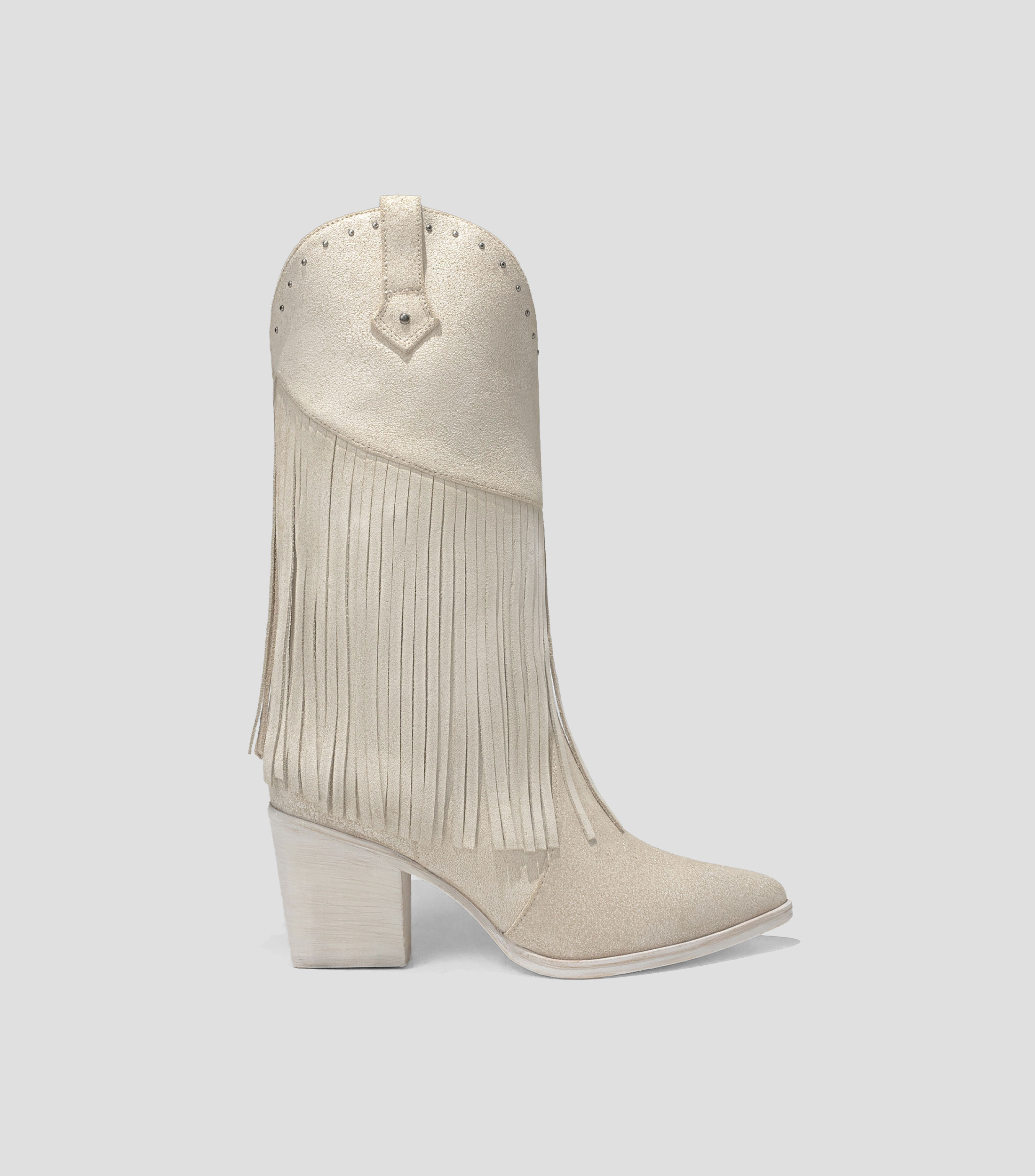 Botas vaqueras largas en piel con tacón medio cuadrado Mujer