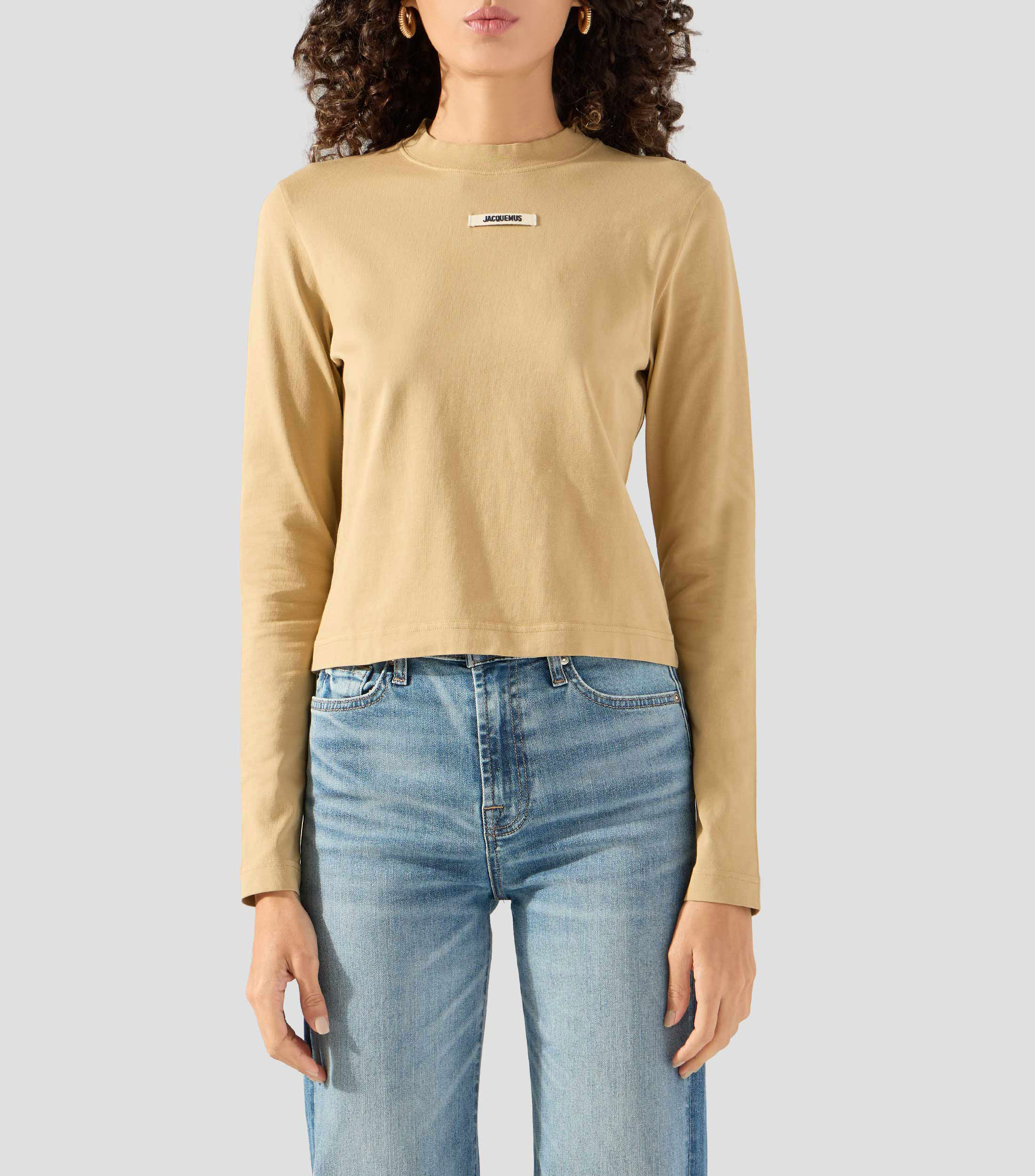 Playera de cuello redondo con manga larga lisa Mujer