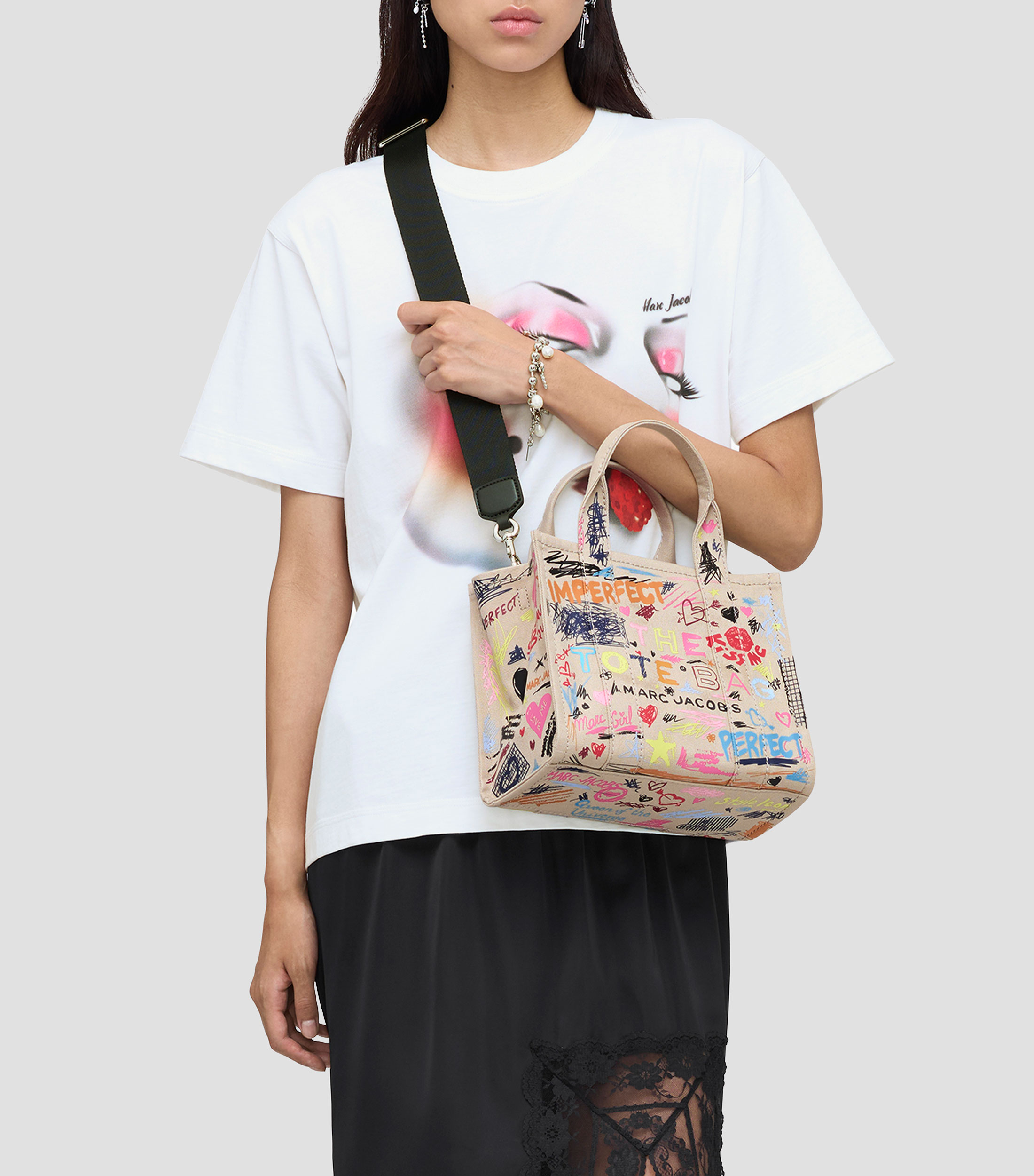 Bolsa tote café Punk Scribble Canvas estampada Mujer
