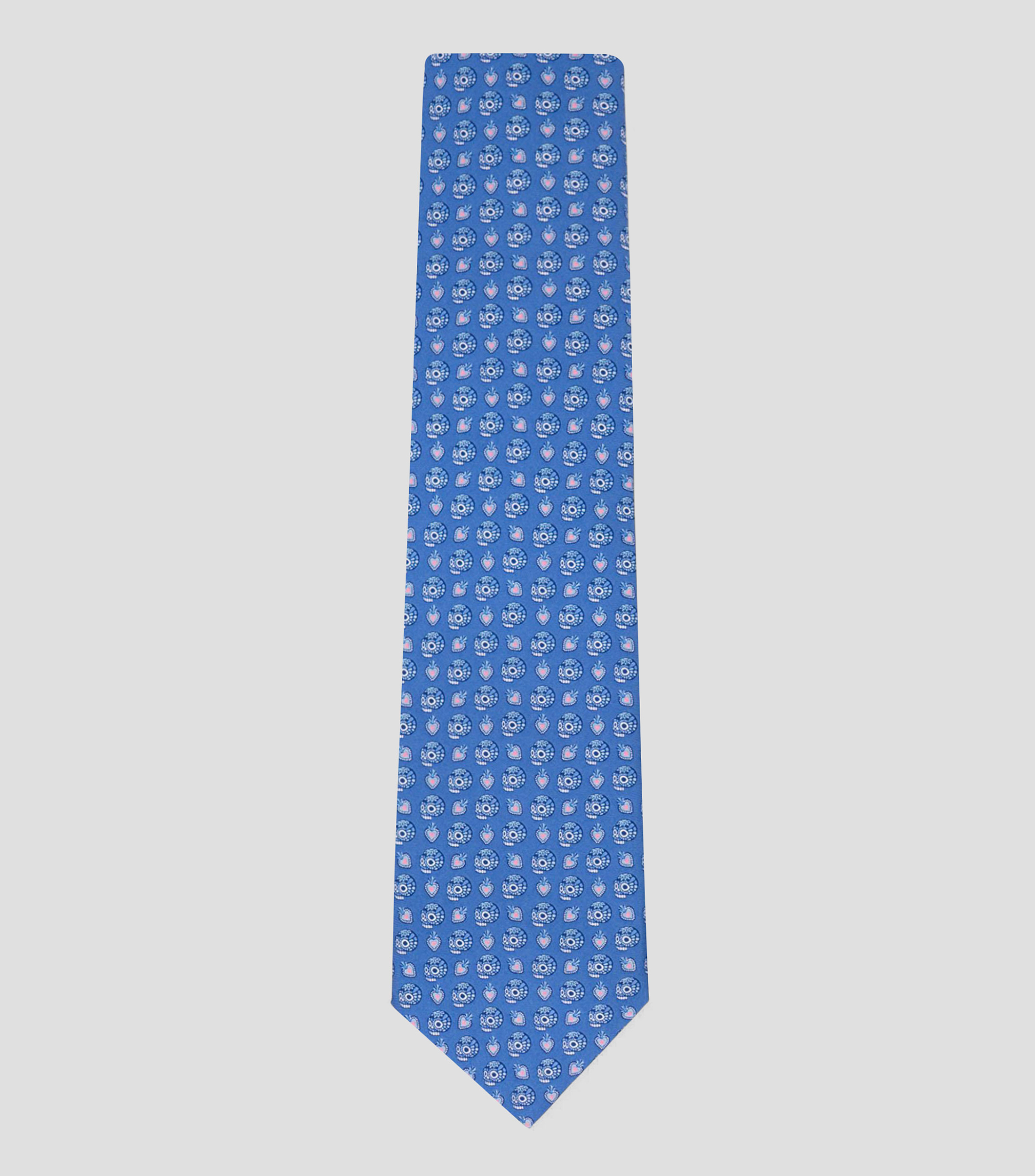 Corbata ancha en seda azul con rosa estampada Día de Muertos Calverita