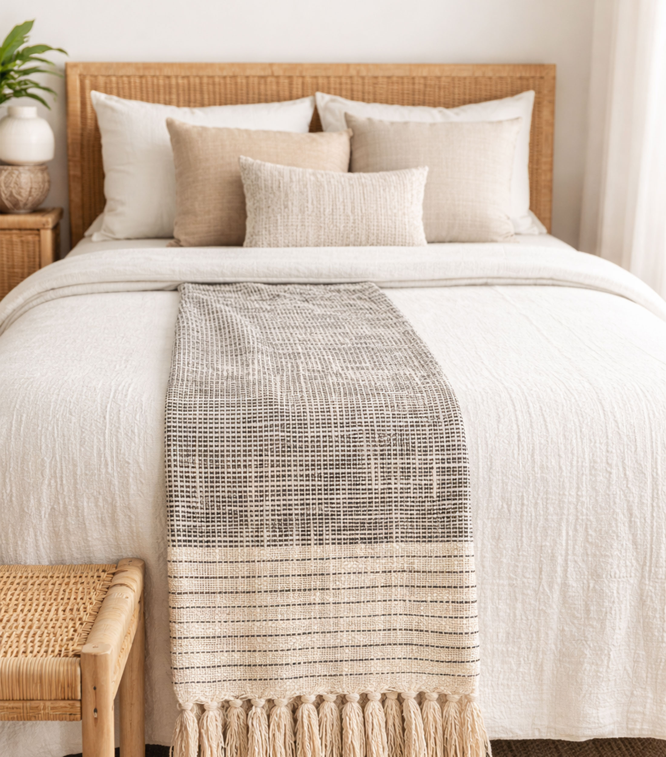 Frazada 170 x 140 cm Throw Woven beige/negro