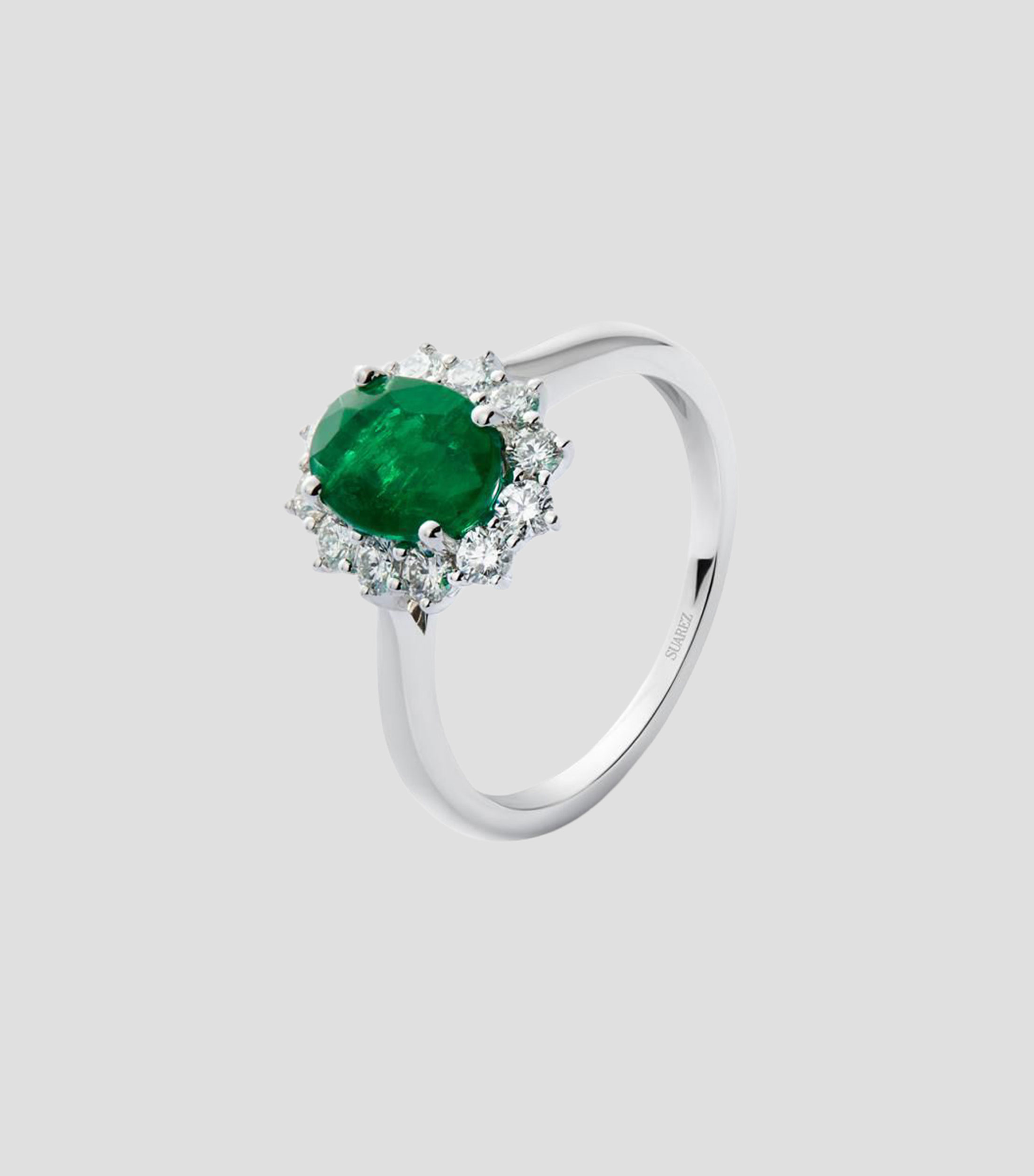 Anillo en Oro blanco de 18 Kilates con esmeralda y diamantes Mujer