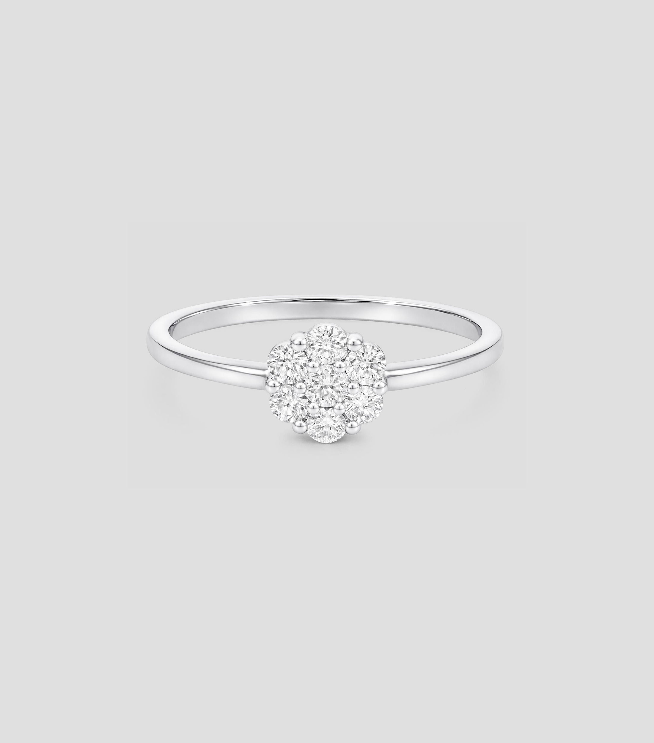 Anillo en Oro blanco de 14 Kilates flor con diamantes Mujer