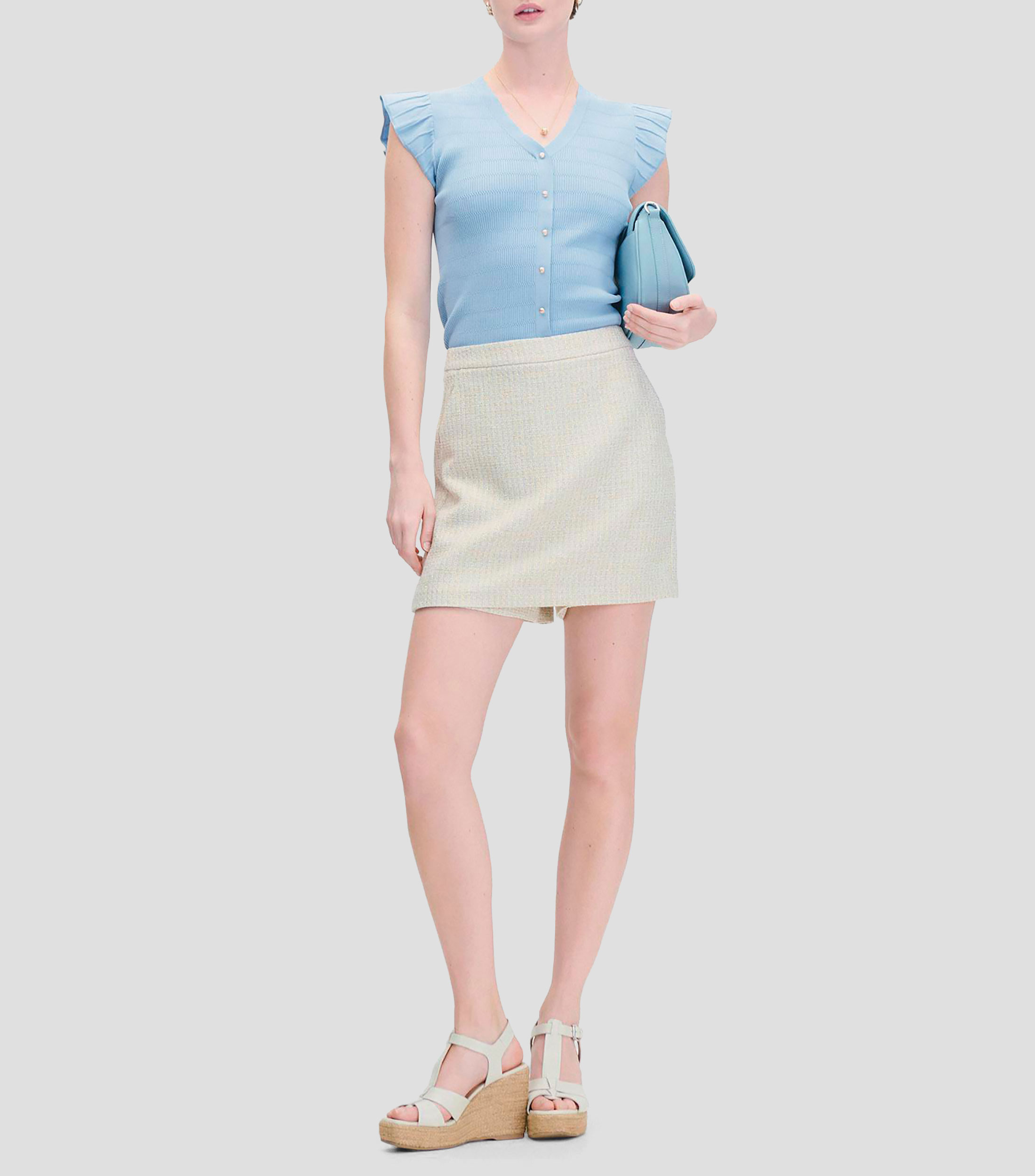 Blusa Azul Aura Tejido Canalé en Combinación Mujer