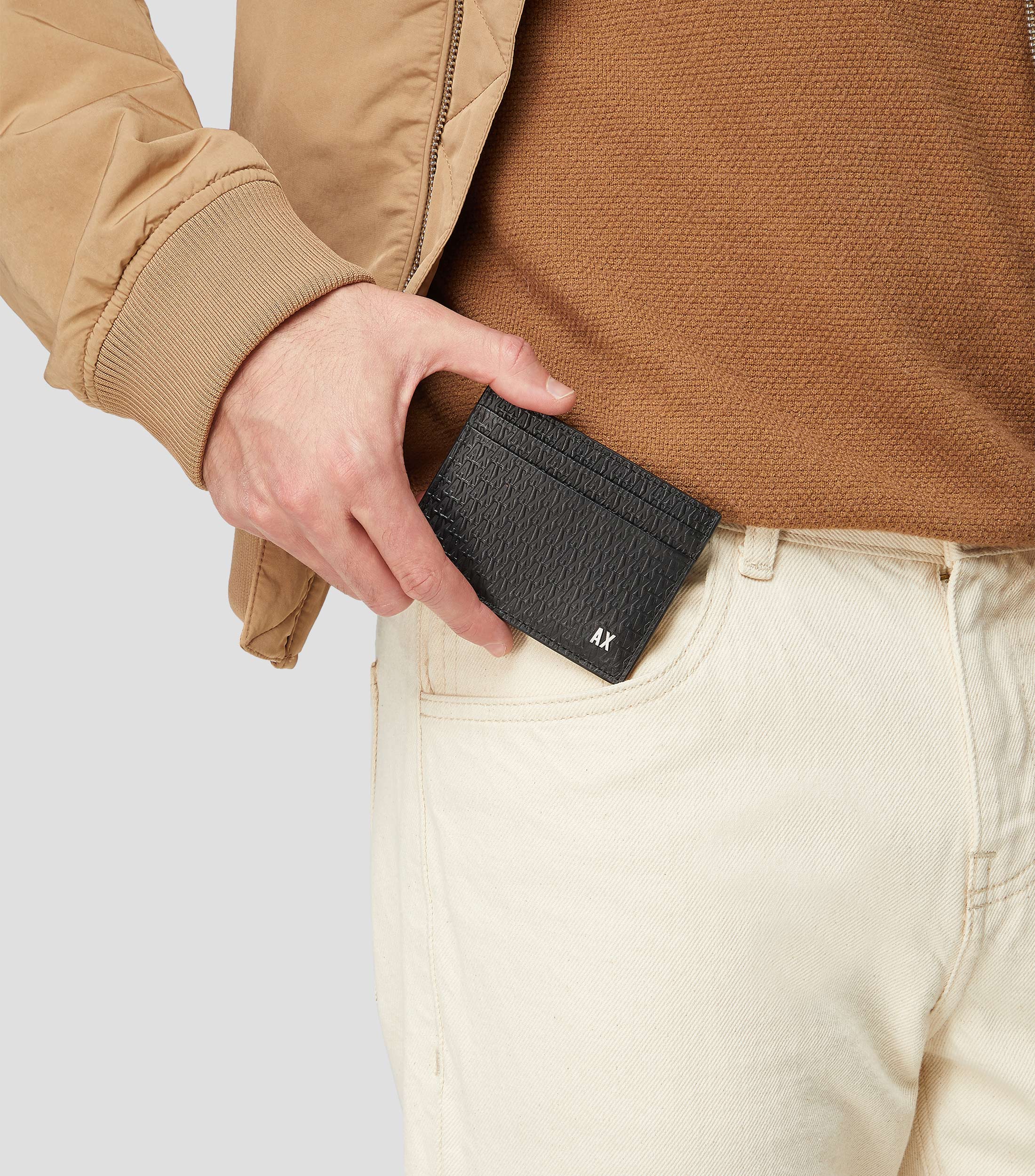 Tarjetero en piel con monogram Hombre