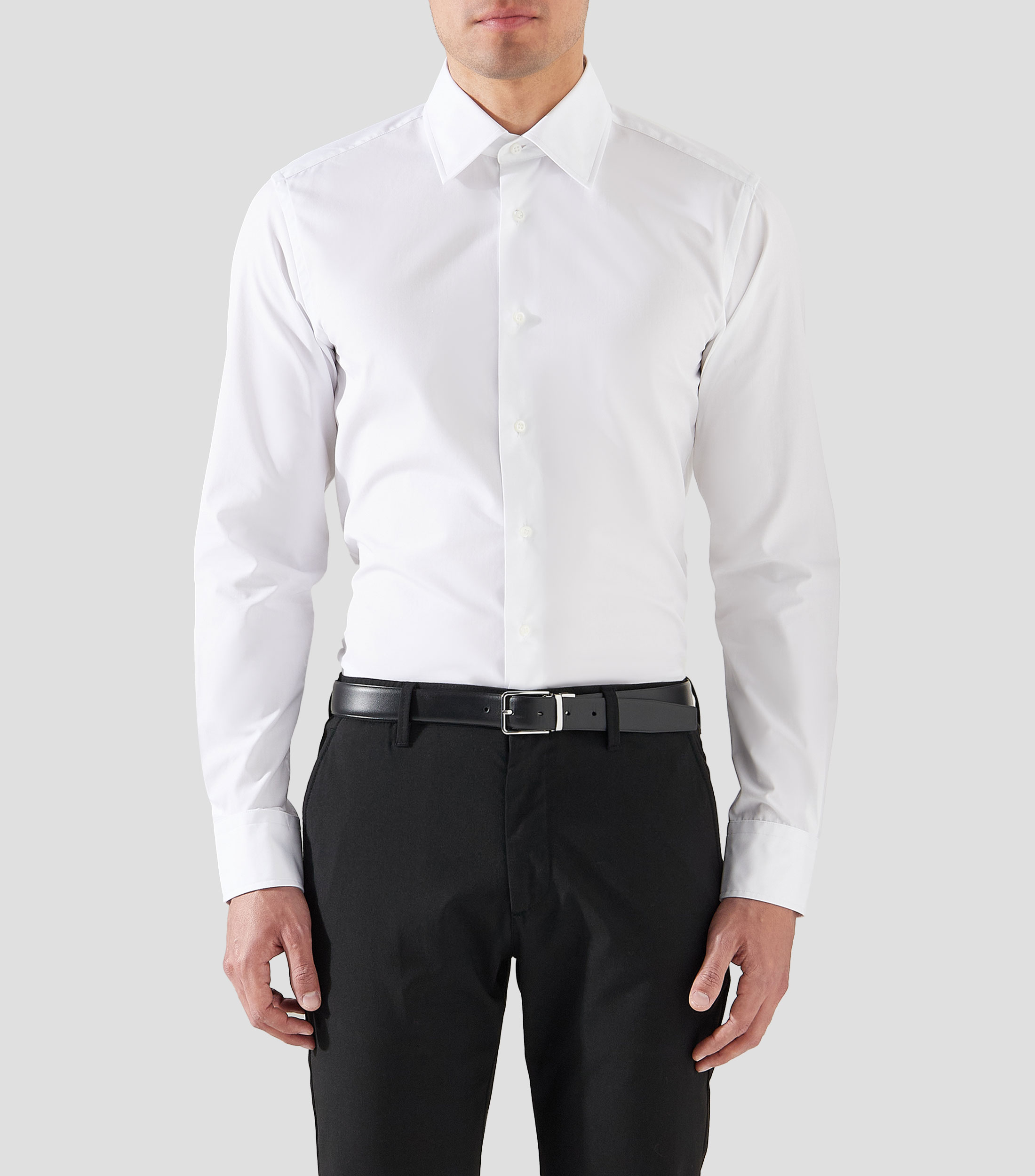 Camisa slim de popelina de algodón italiano Hombre
