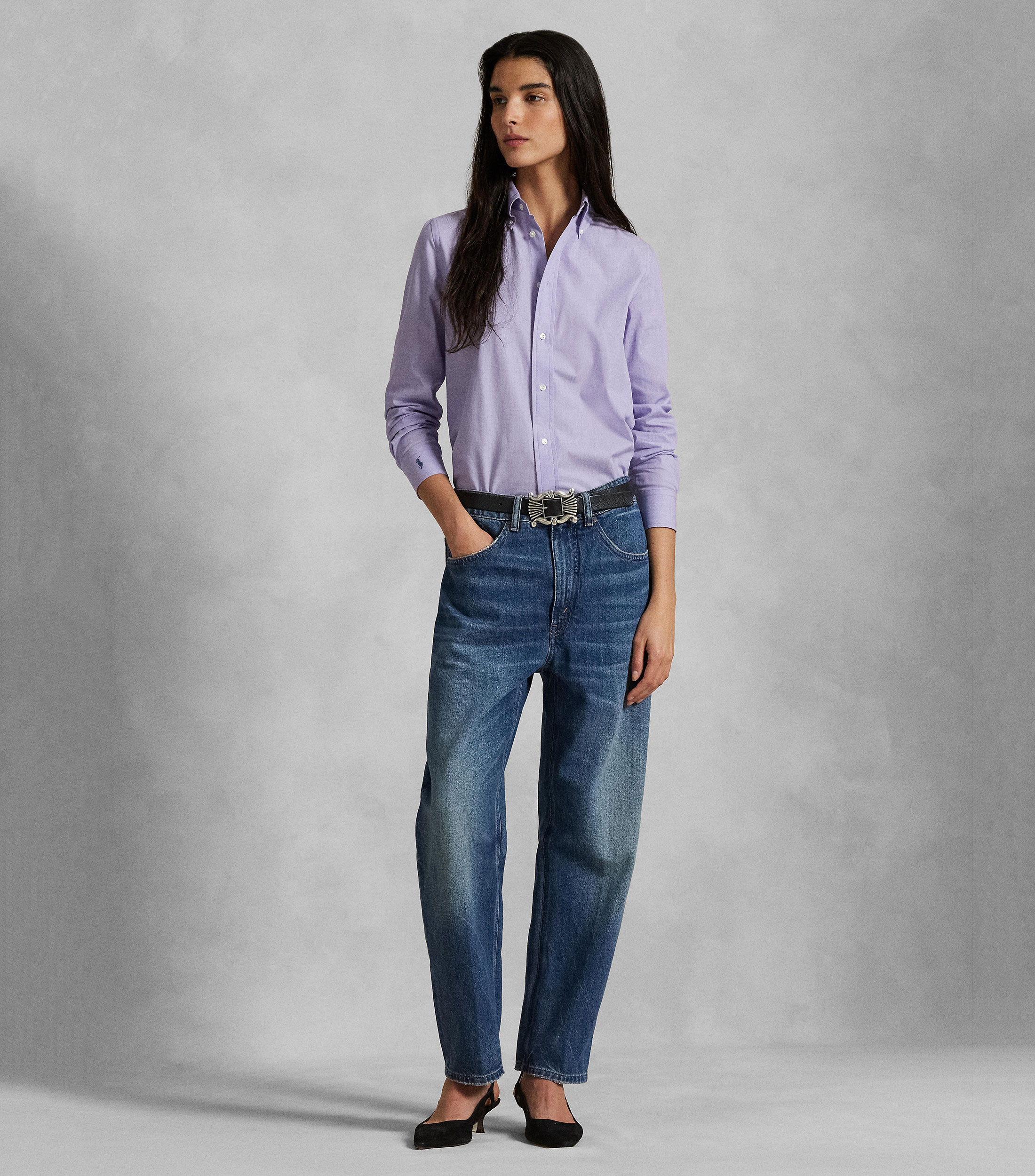 Camisa lisa manga larga Mujer