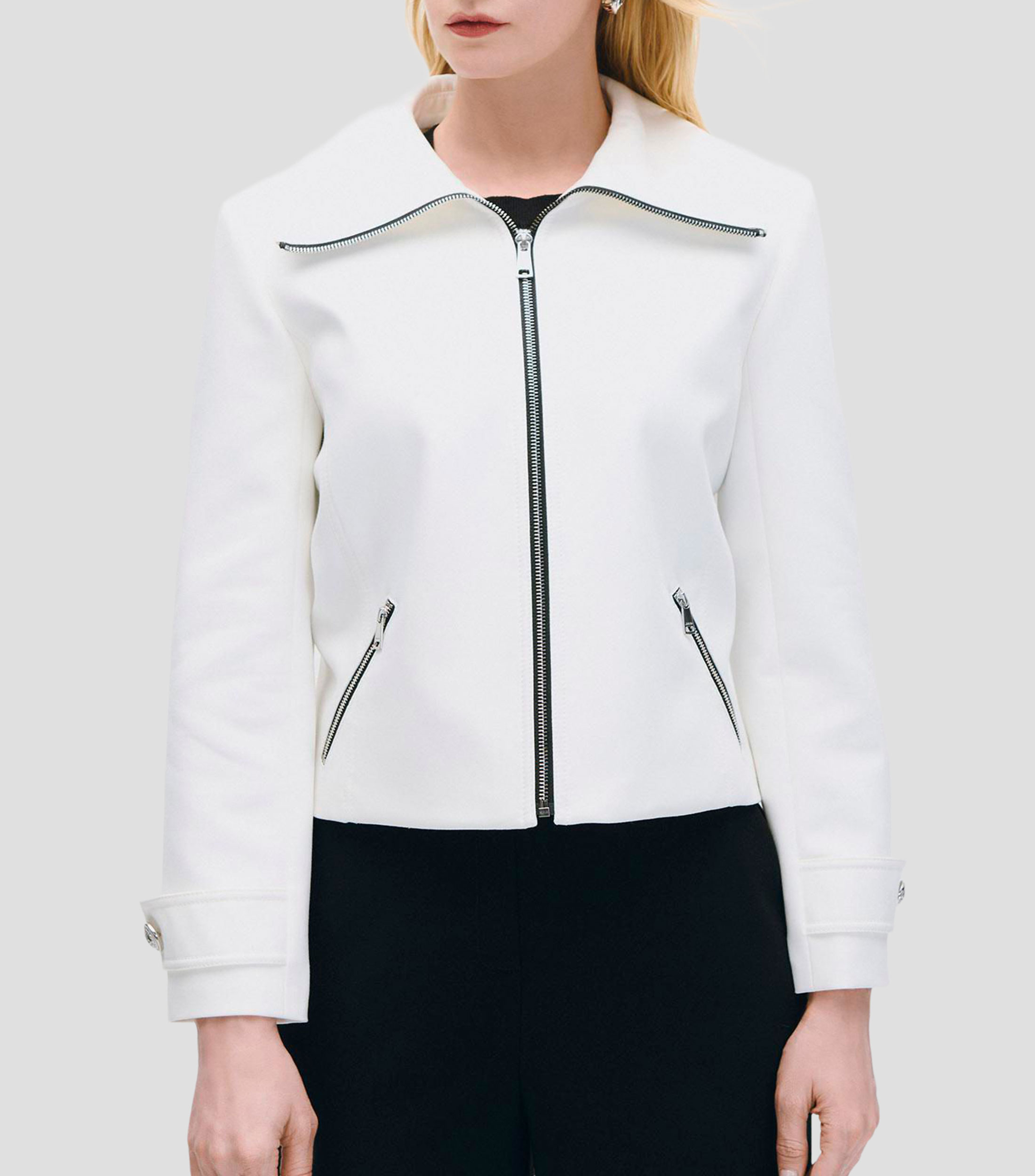 Chaqueta cuello alto ribetes en contraste Mujer