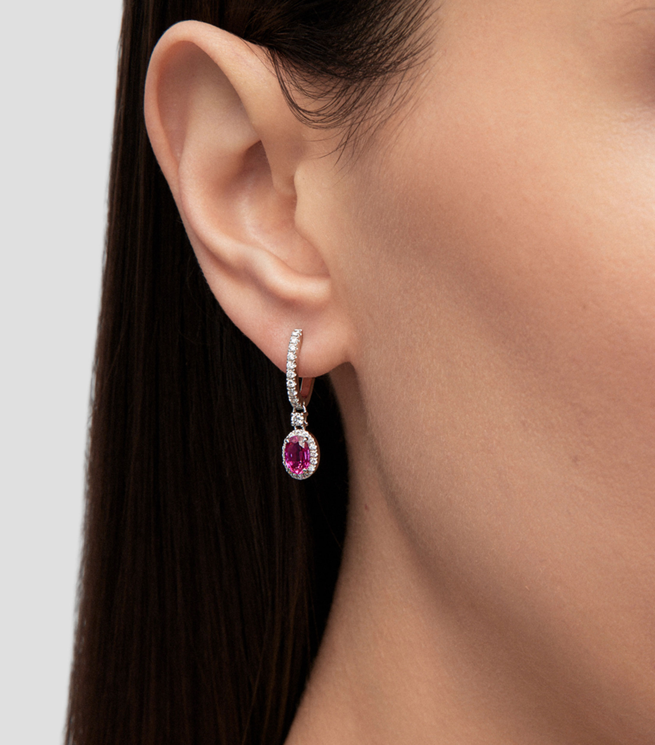 Pendientes en oro blanco de 18 kilates con rubí y diamantes Mujer