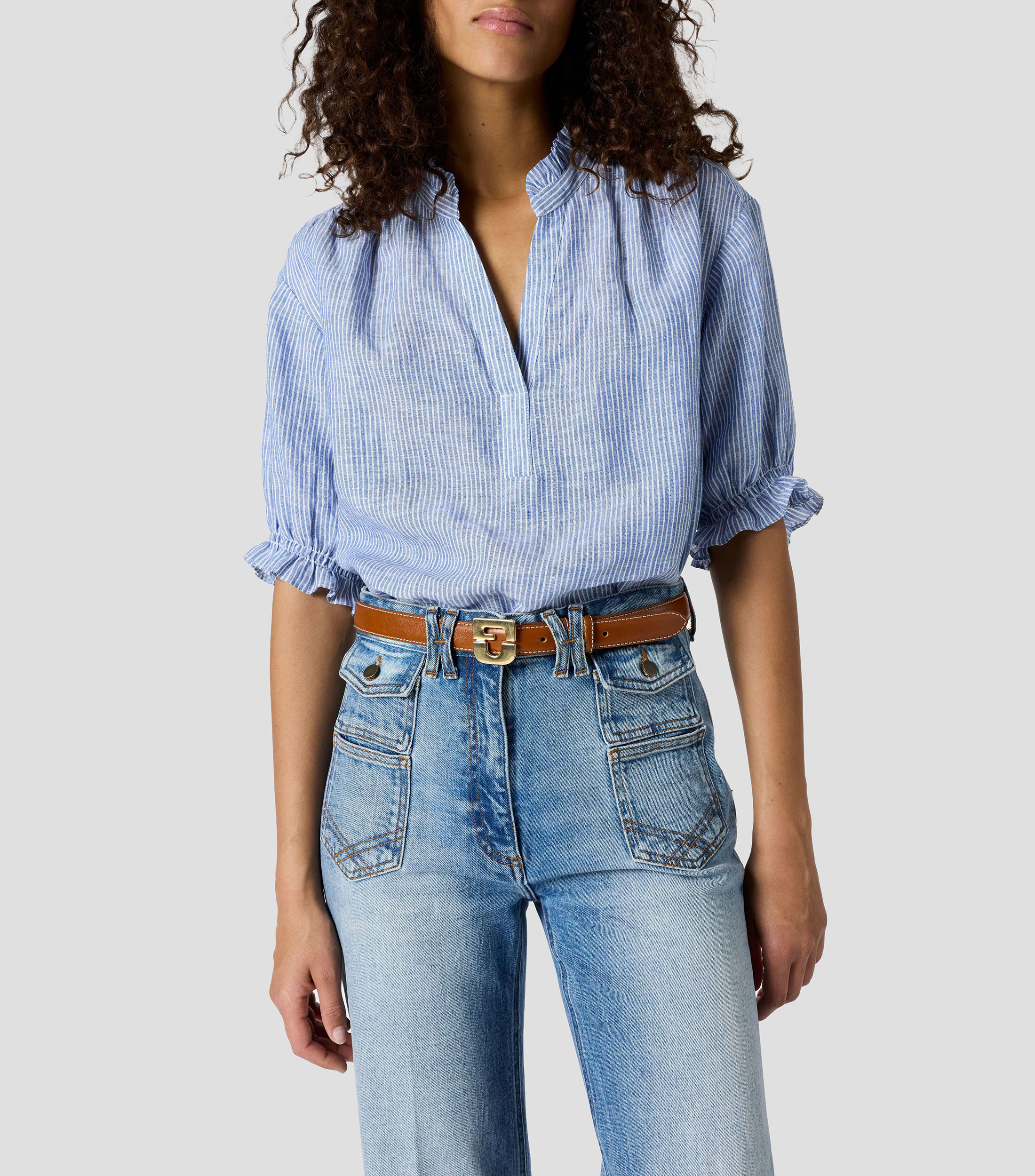 Blusa a rayas manga corta Mujer