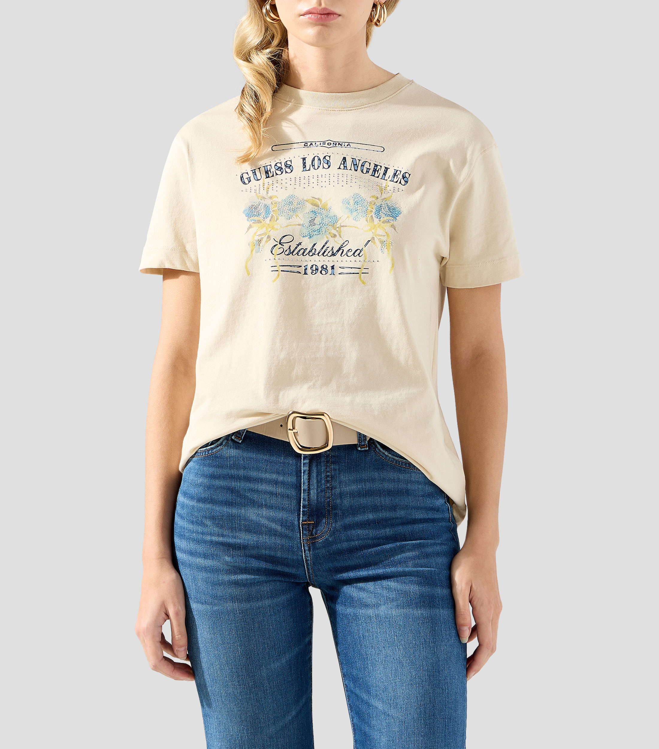 Playera cuello redondo manga corta estampada Mujer