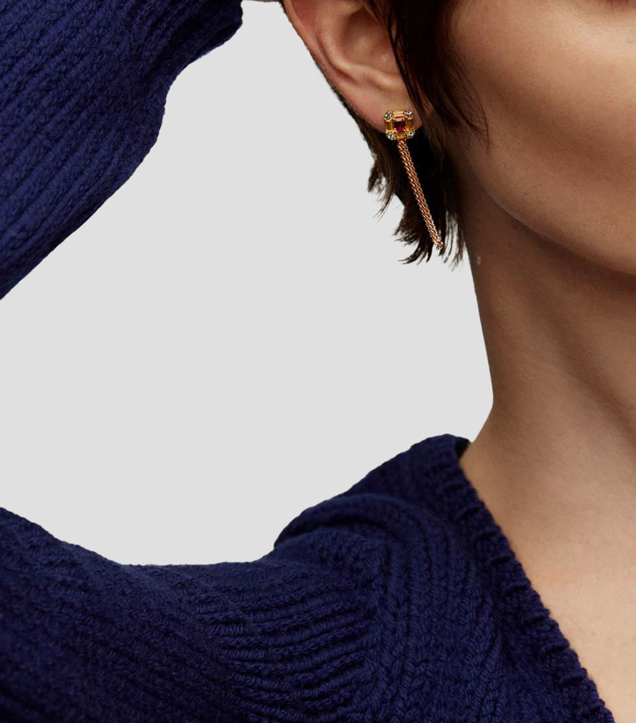 Pendientes largos de cadena en plata .925 con peridotos, topacios y rodolitas Rush Mujer
